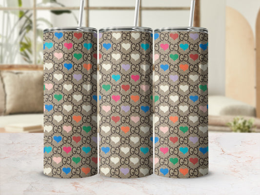 Colorful Heart Pattern Tall Tumbler with Straw
