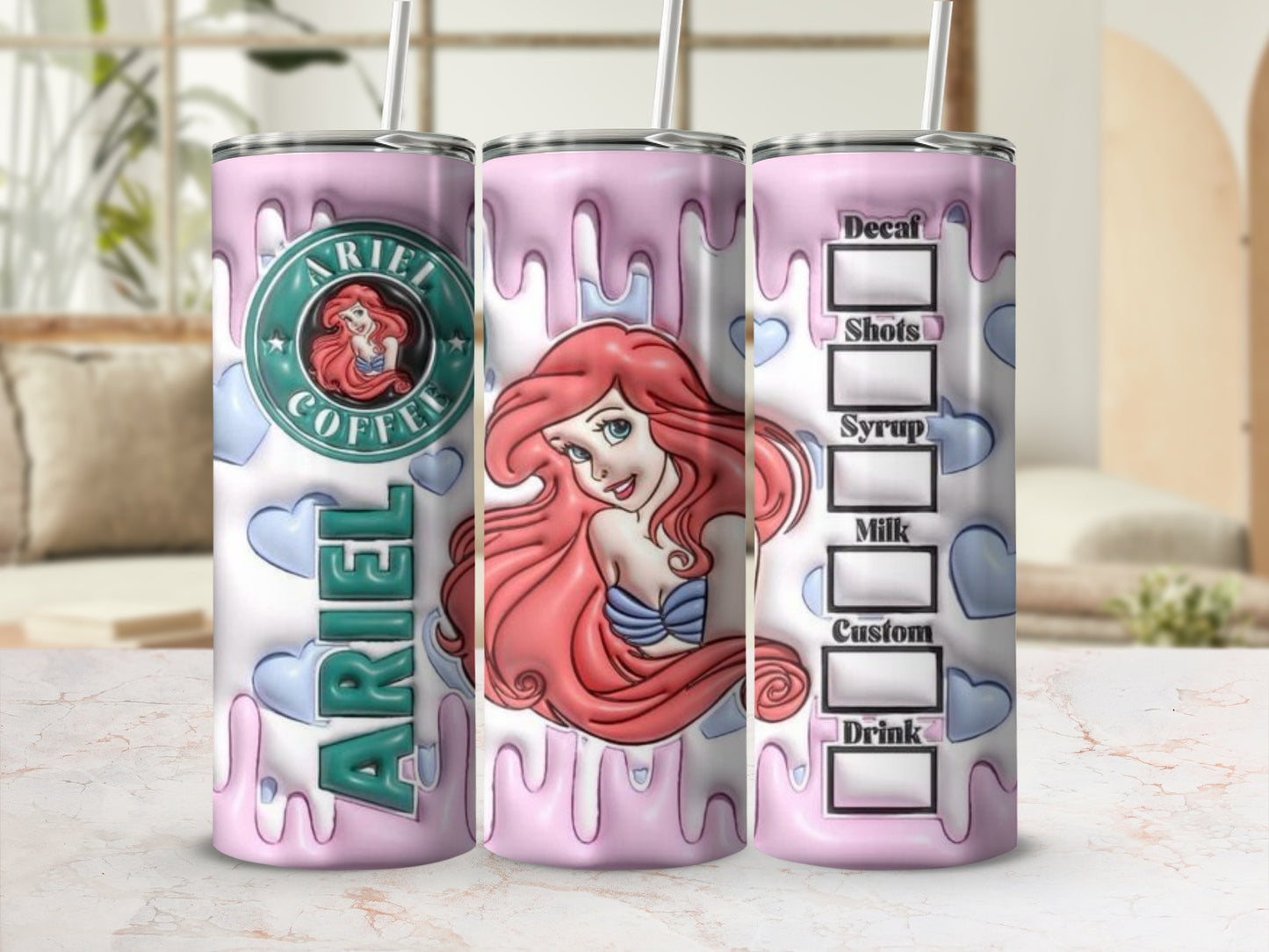 Ariel Coffee Themed Tumbler with Custom Drink Options