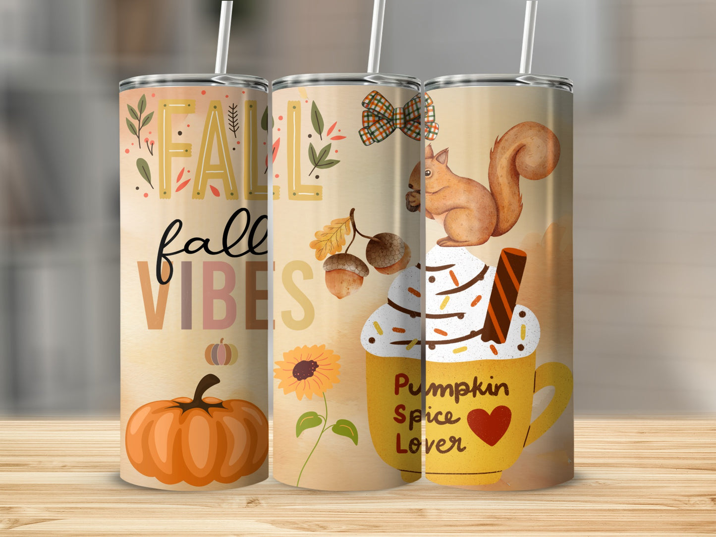 Fall Vibes Pumpkin Spice Lover Squirrel Tumbler