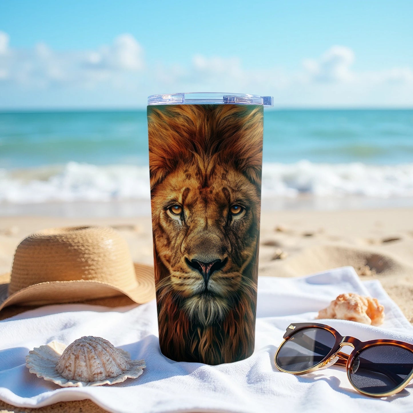 Lion Face Beach Scene Tumbler product type