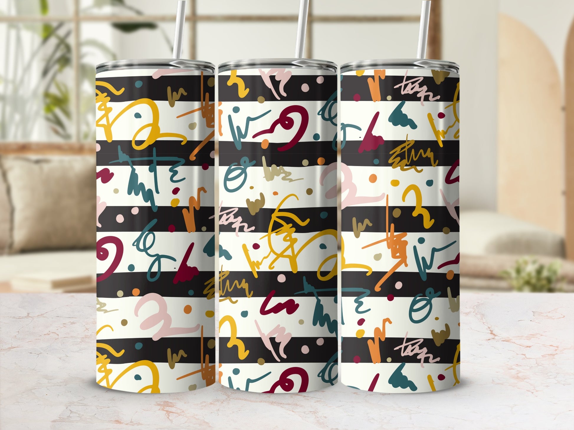 Abstract Colorful Stripes and Scribbles Design Tumbler