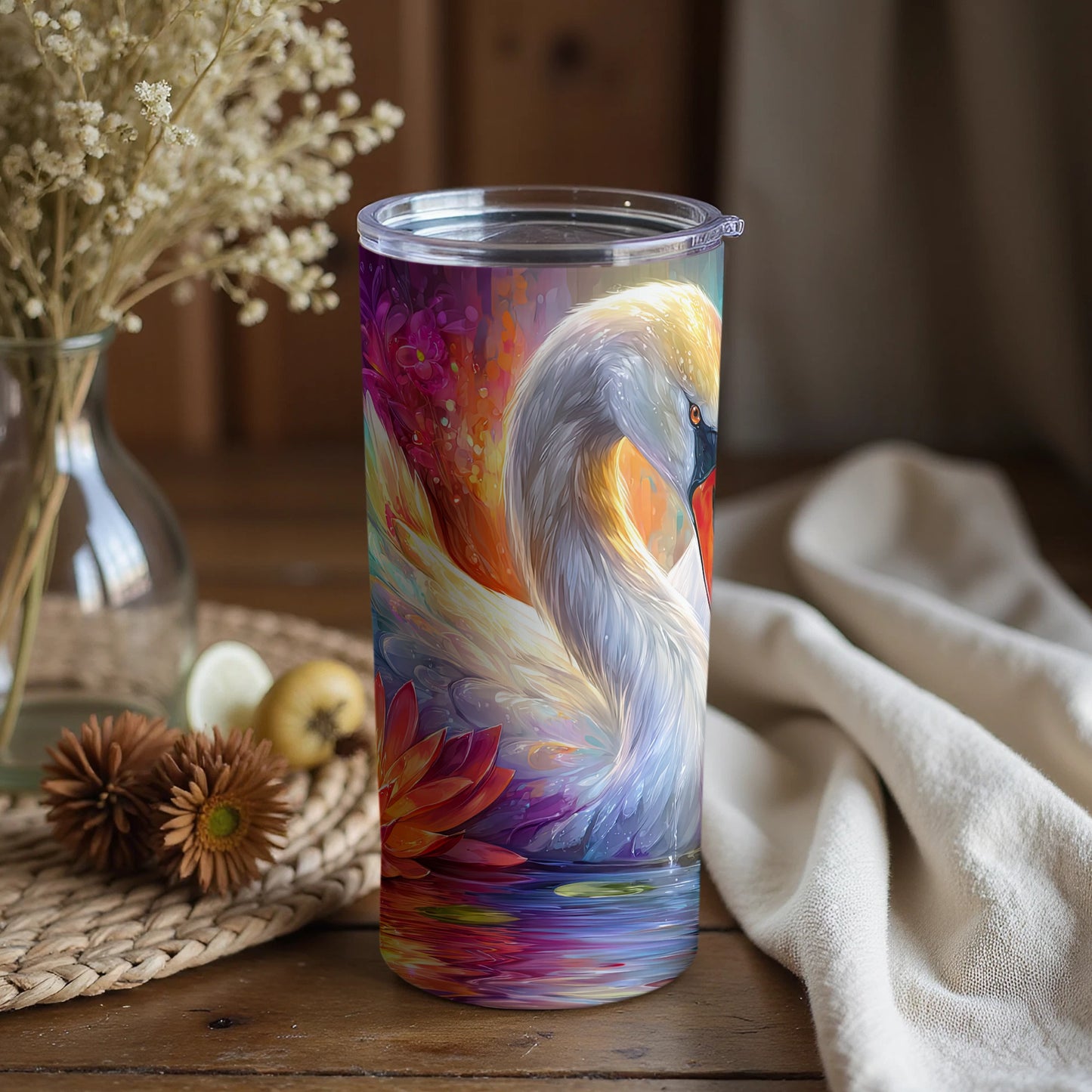 Colorful Elegant Swan Art Design Tumbler for Beverages