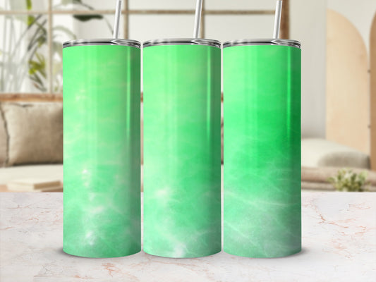 Three green gradient tumblers with white abstract pattern.