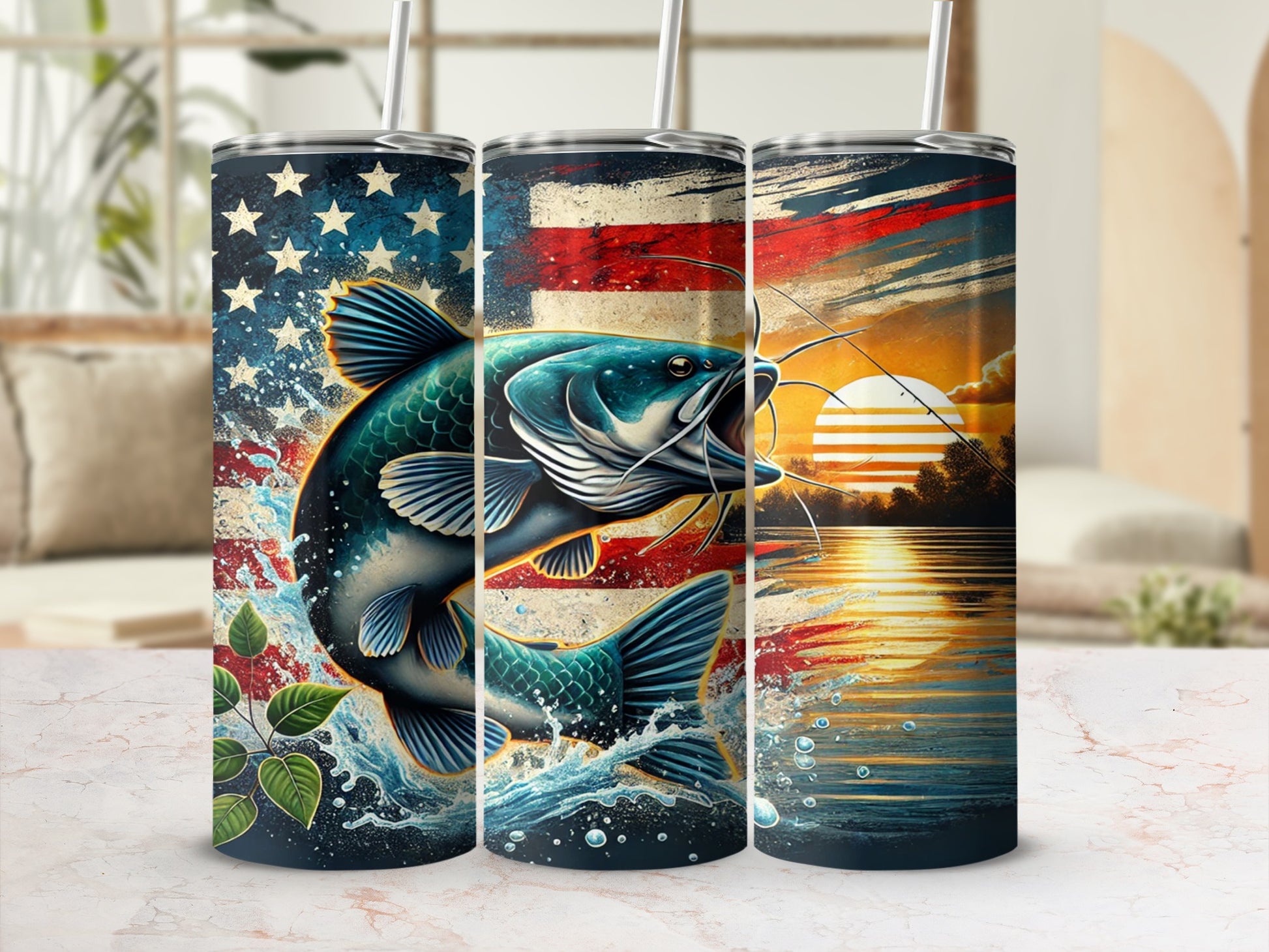 American Flag Catfish Fishing Tumbler Cup Product