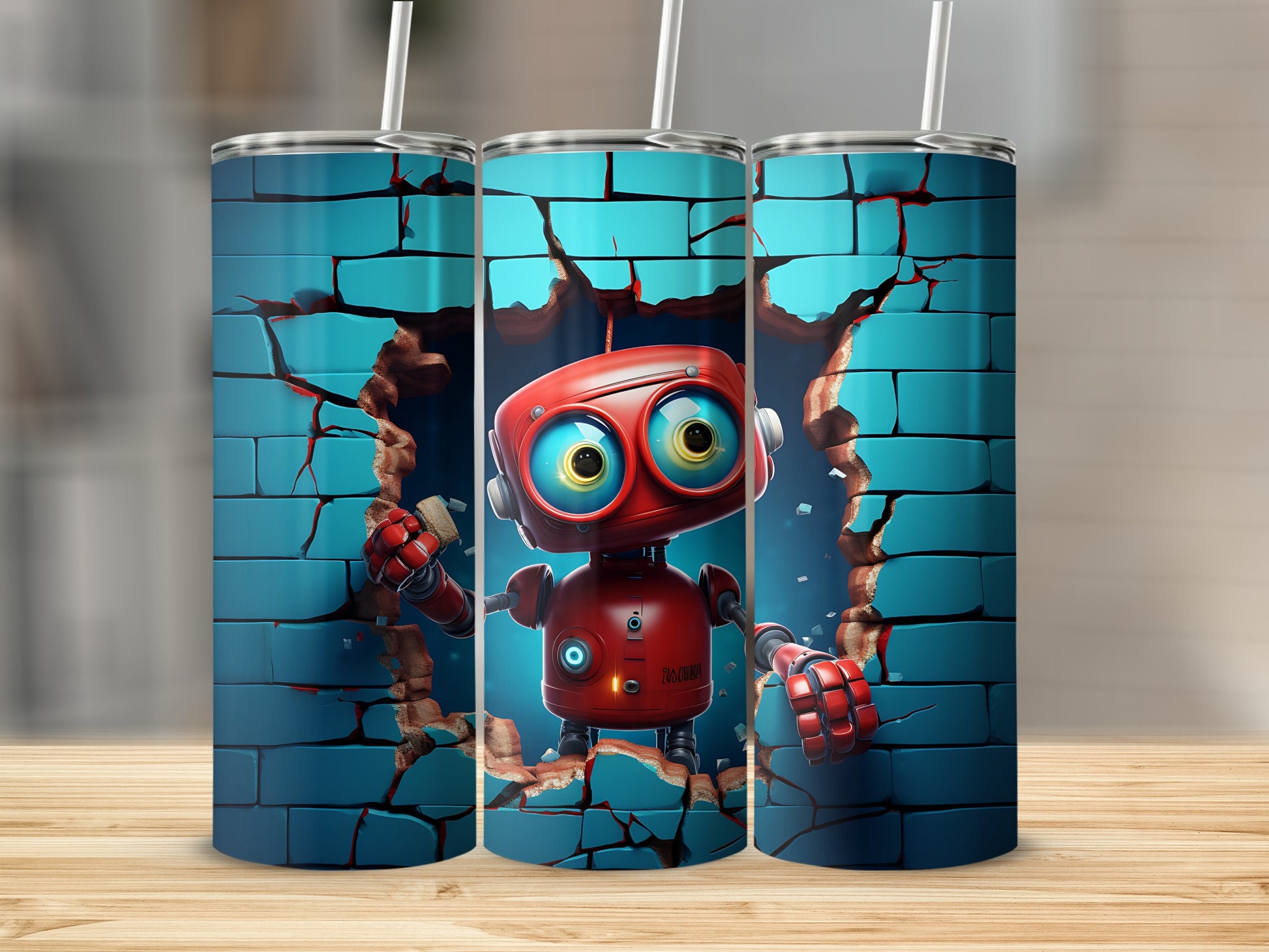 Adorable Robot Breaking Through Brick Wall Tumbler