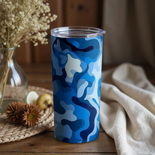 Blue Camouflage Tumbler Cup With Clear Lid