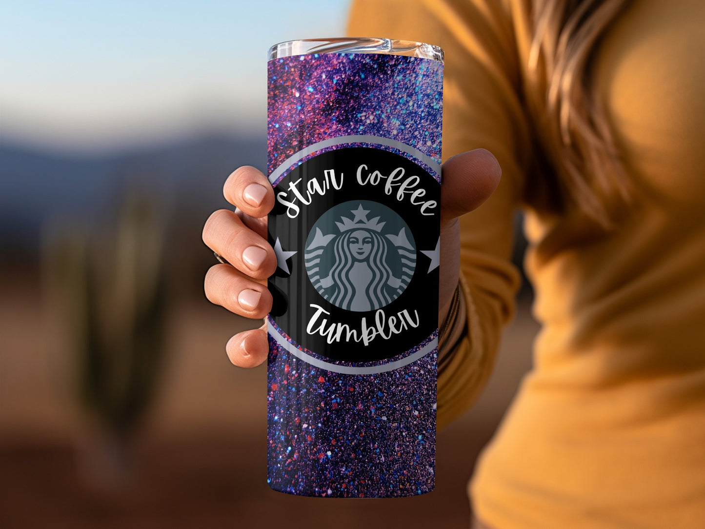 Star Coffee Tumbler with Glitter Design Pattern