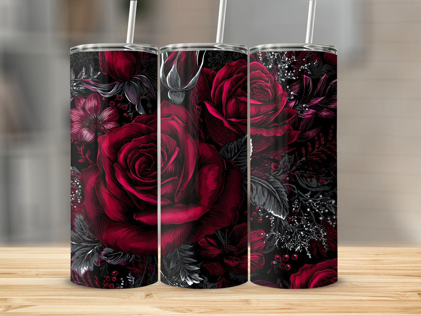 Elegant Floral Tall Tumblers with Straw Product