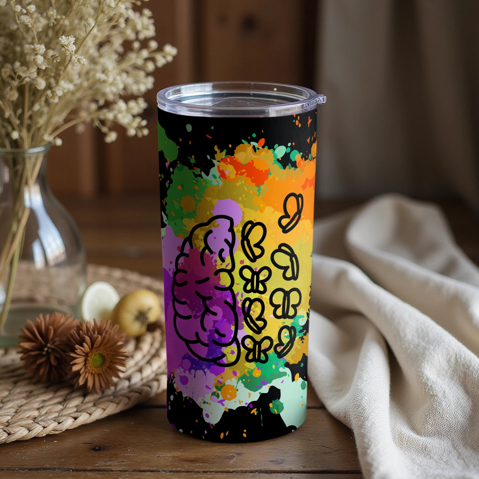 Abstract Colorful Art Brain and Butterflies Tumbler