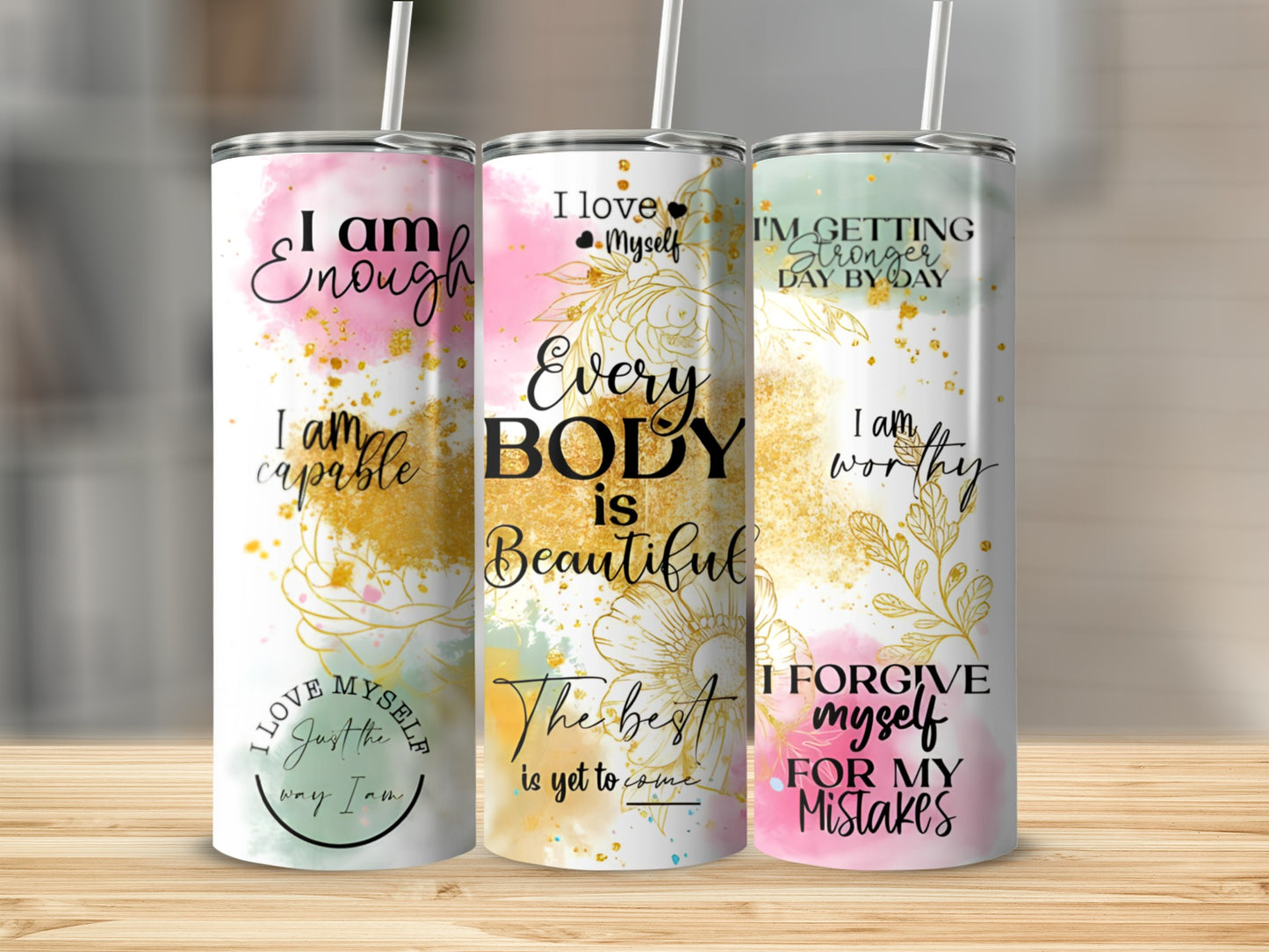 Inspirational Self-Love Affirmation Tumbler Set