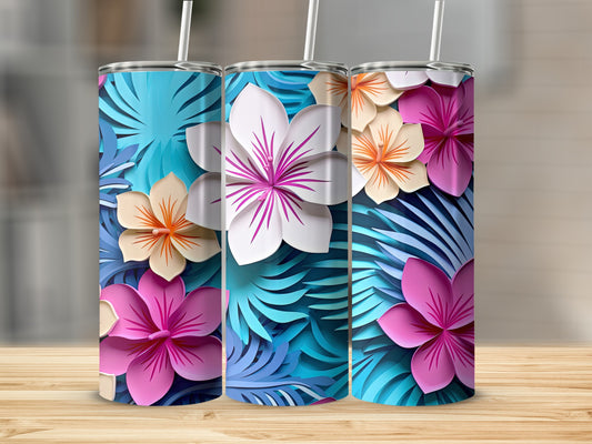 Tropical Floral Pattern Stainless Steel Tumbler