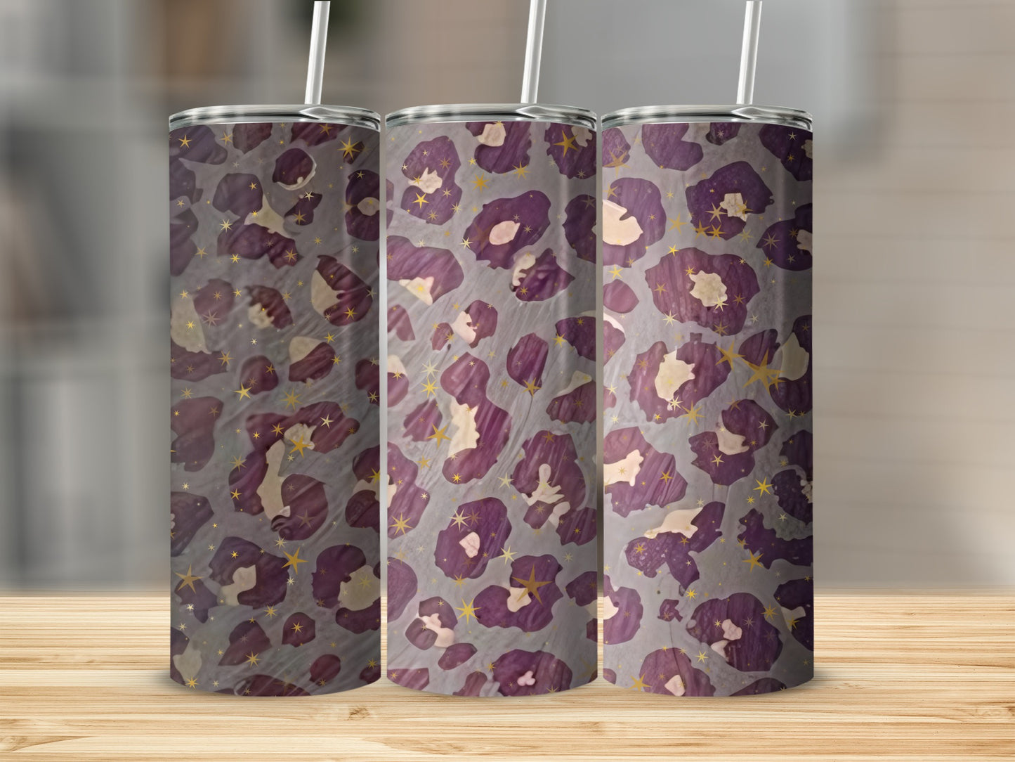 Purple and Gold Glitter Leopard Print Tumbler Product