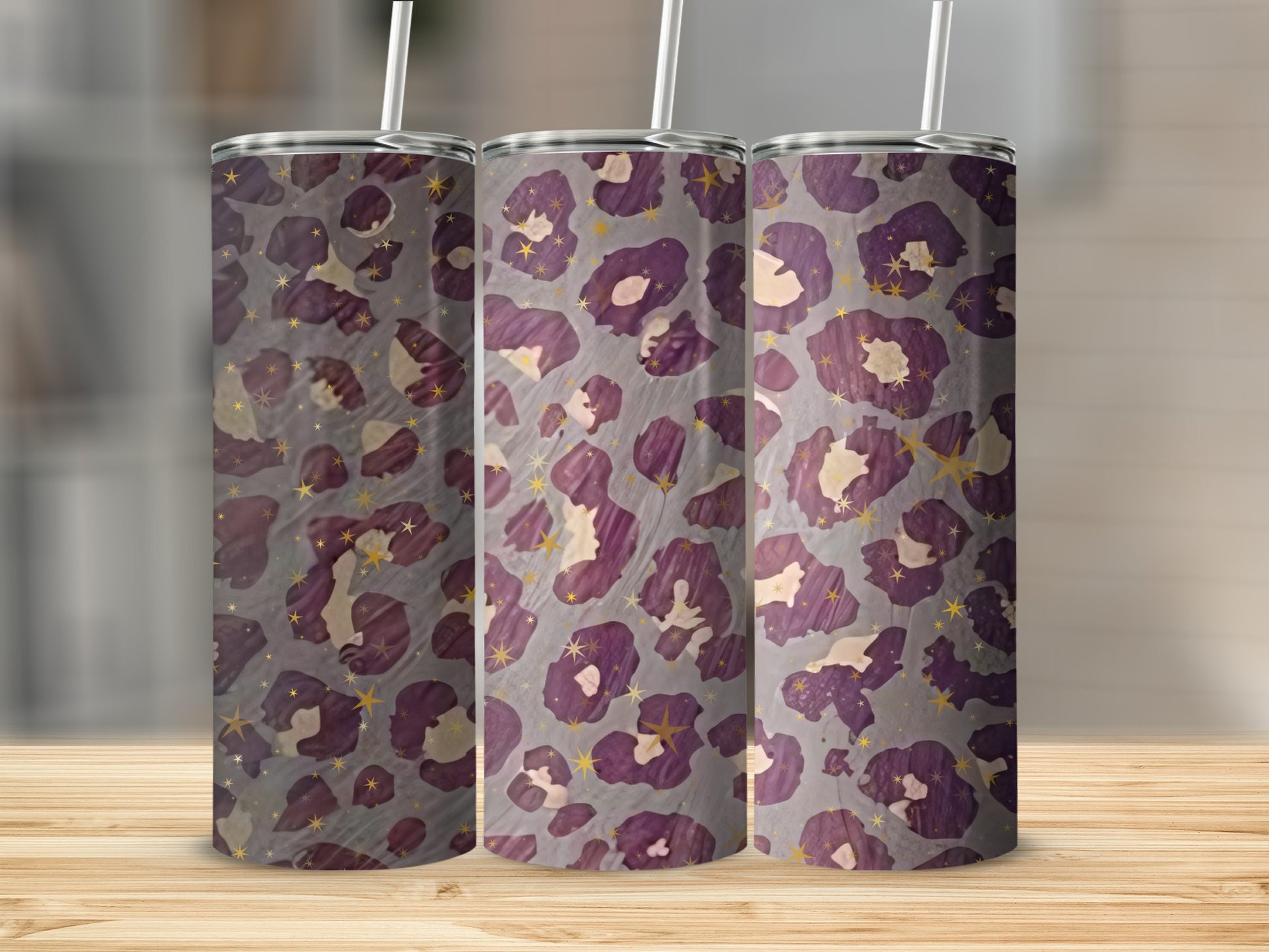 Purple and Gold Glitter Leopard Print Tumbler Product
