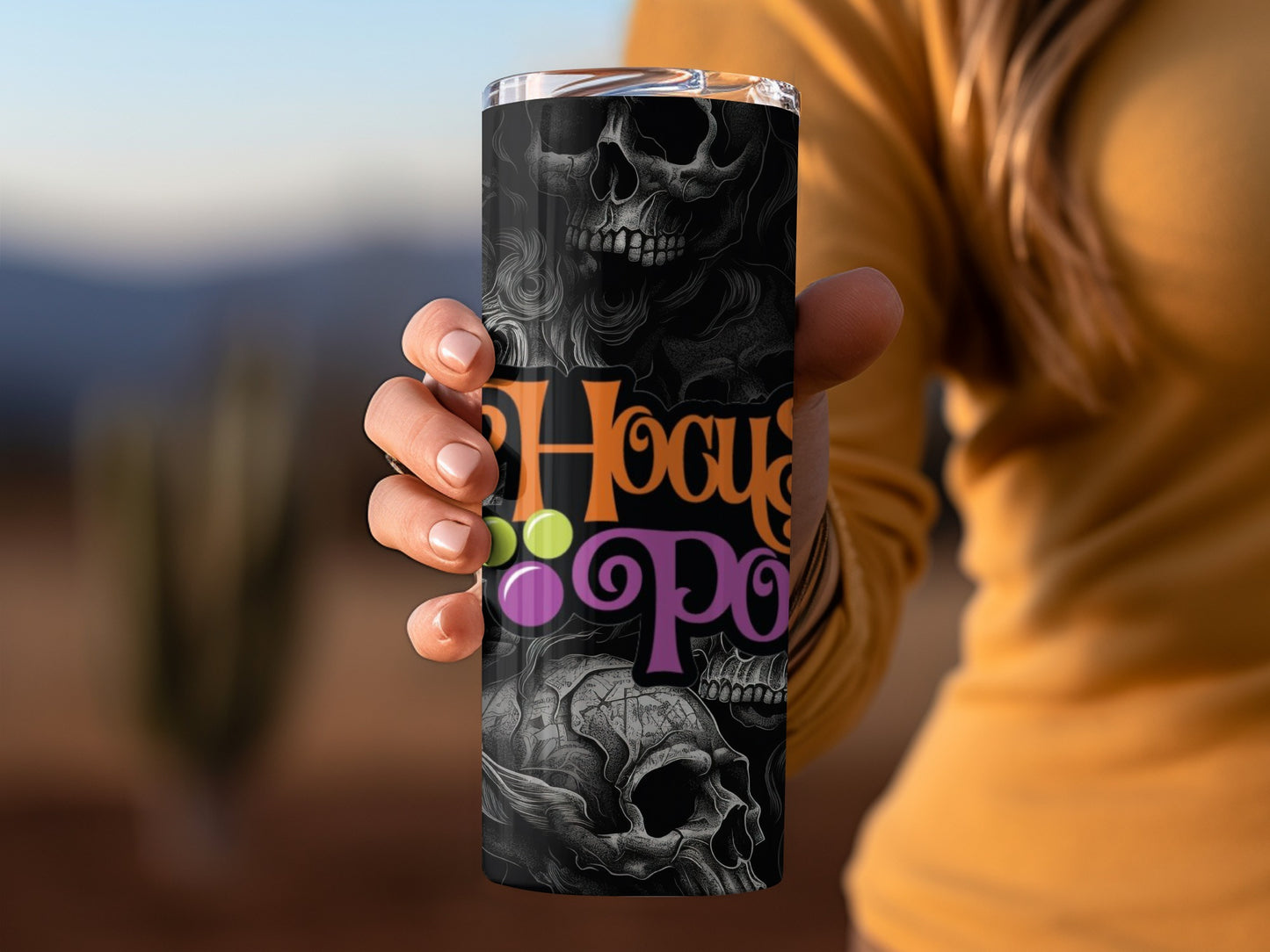 Hocus Pocus Halloween Skull Pattern Tumbler Cup