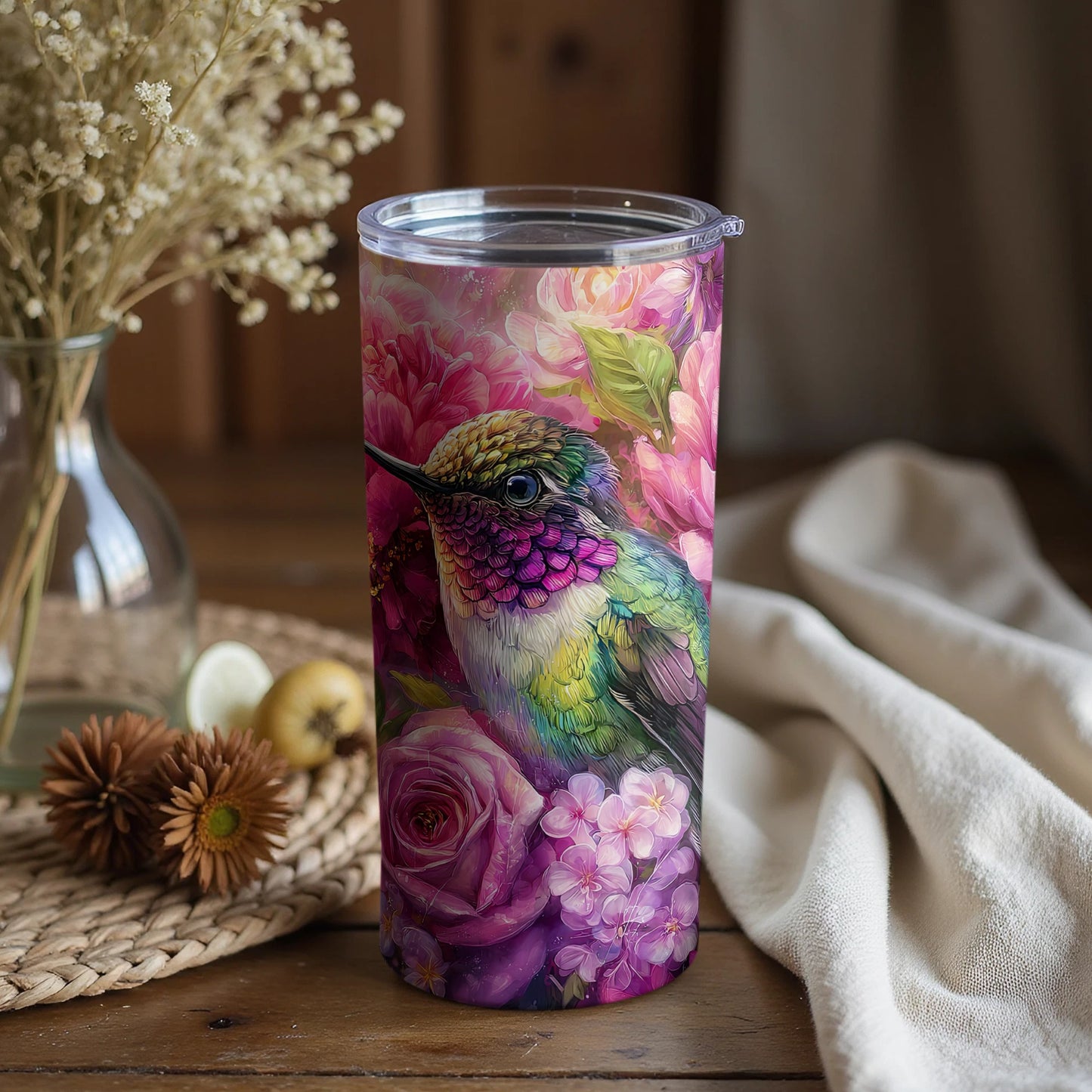 Beautiful Colorful Hummingbird Floral Tumbler Drinkware