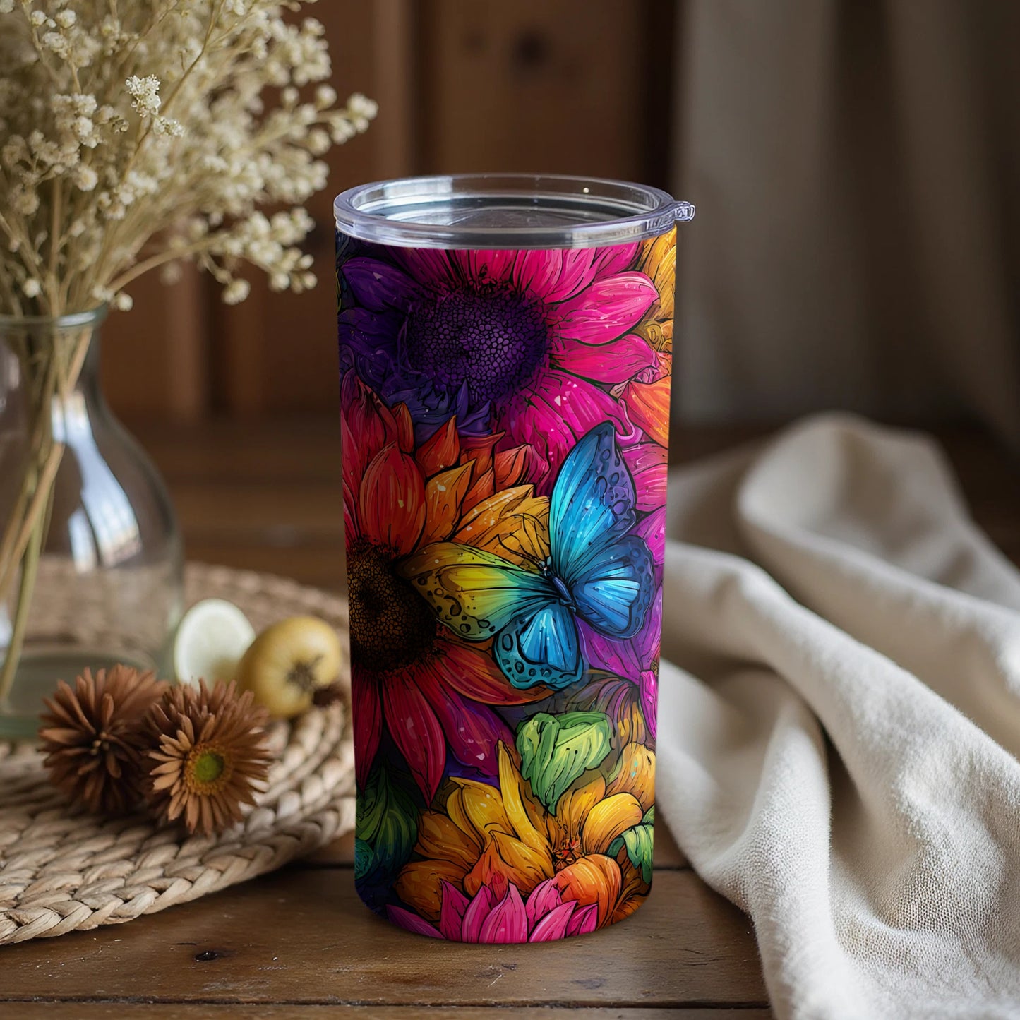 Colorful Floral and Butterfly Insulated Tumbler