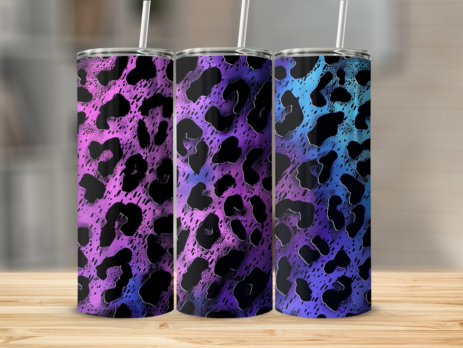 Vibrant Leopard Print Gradient Tumbler Set