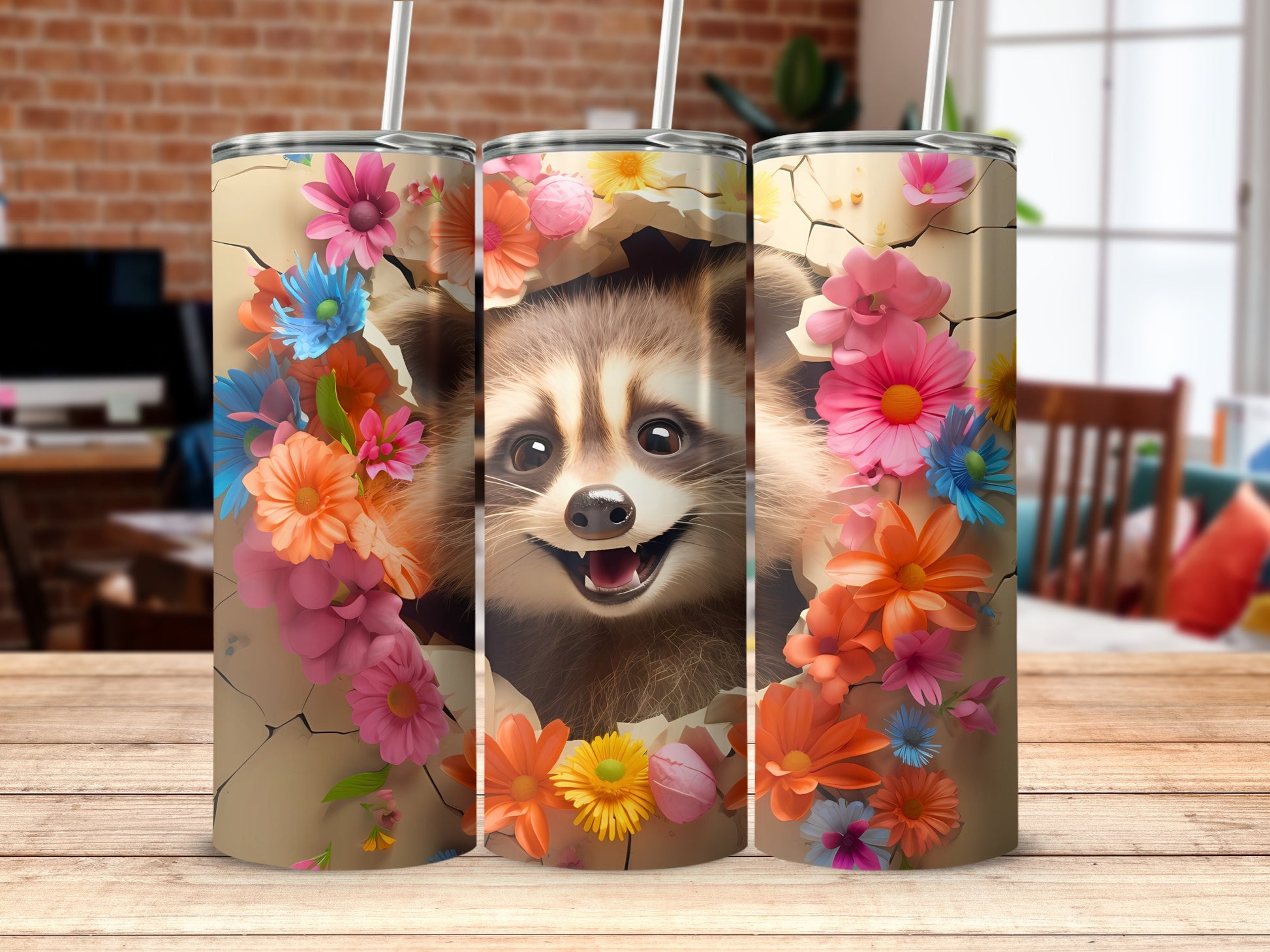 Raccoon Floral Cracked Design Happy Animal Tumbler product type
Raccoon, Floral, Flowers, Cracked, Animal, Cute, Happy, Smile, Vibrant, Colorful, Tumbler, Drinkware, Unique, Design, Nature, Wildlife, Spring, Summer, Gift, Fun