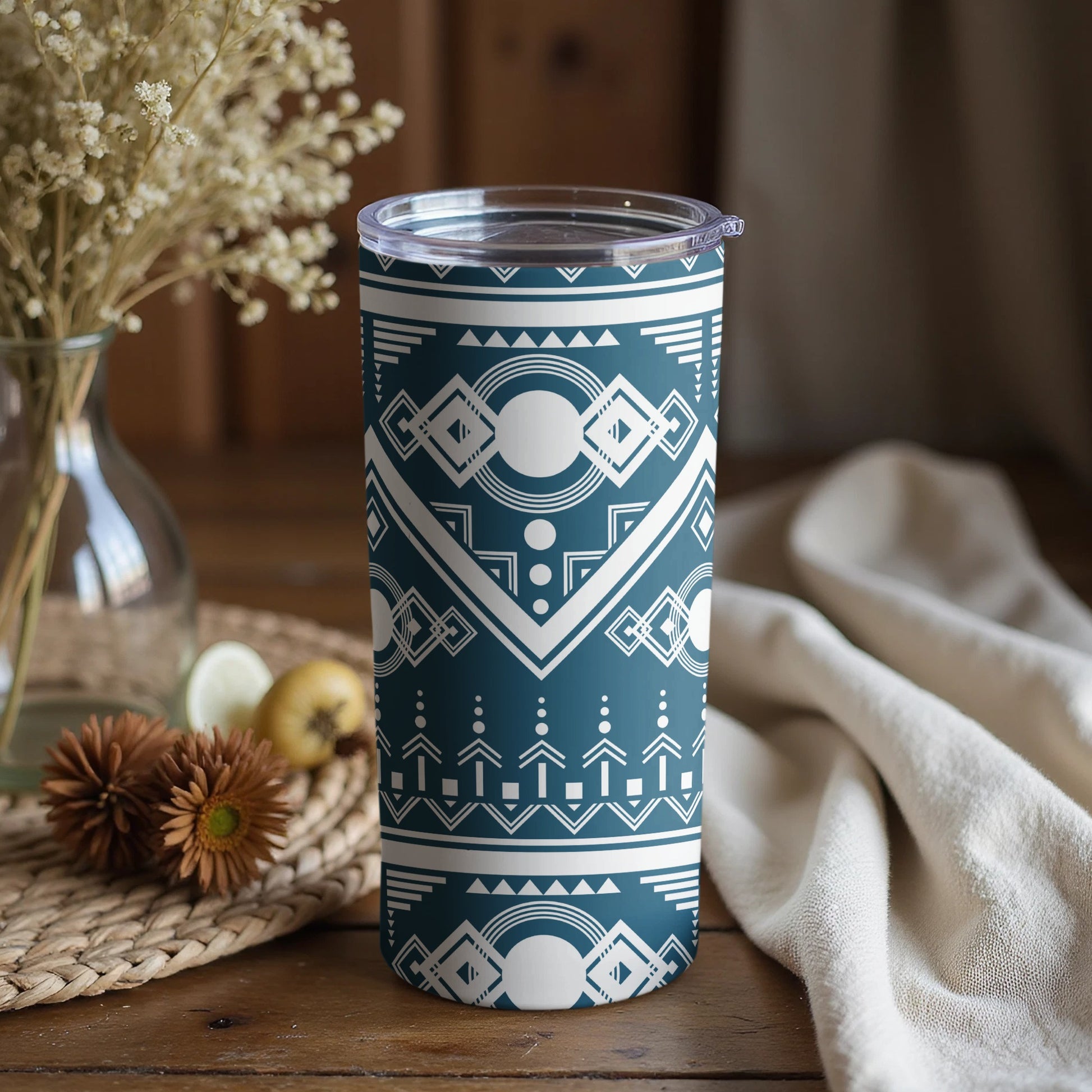 Geometric Pattern Double-Walled Insulated Tumbler