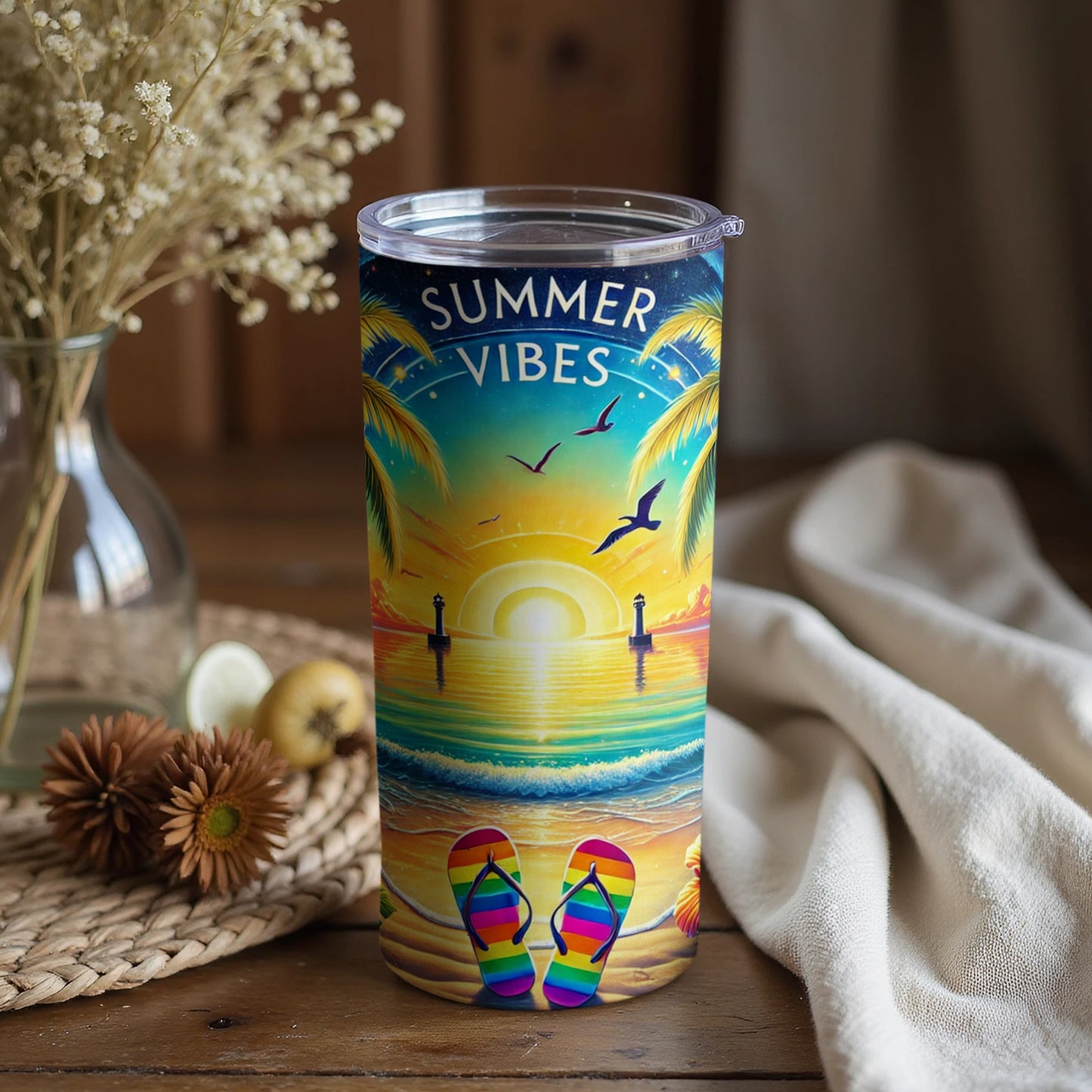 Summer Vibes Beach Scene Tumbler for Relaxing Days