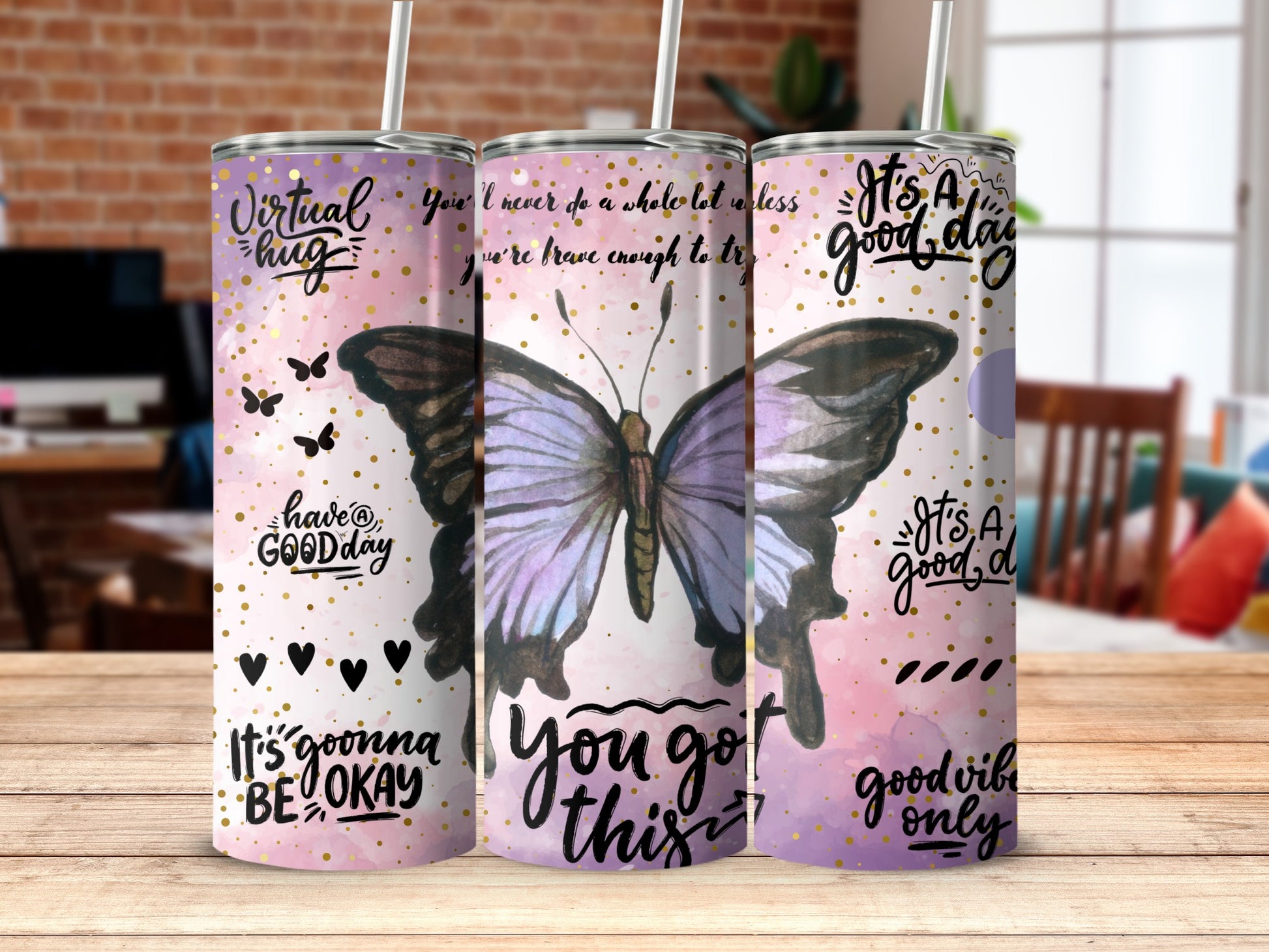 Inspirational Butterfly Design Tumblers for Motivational Boost
