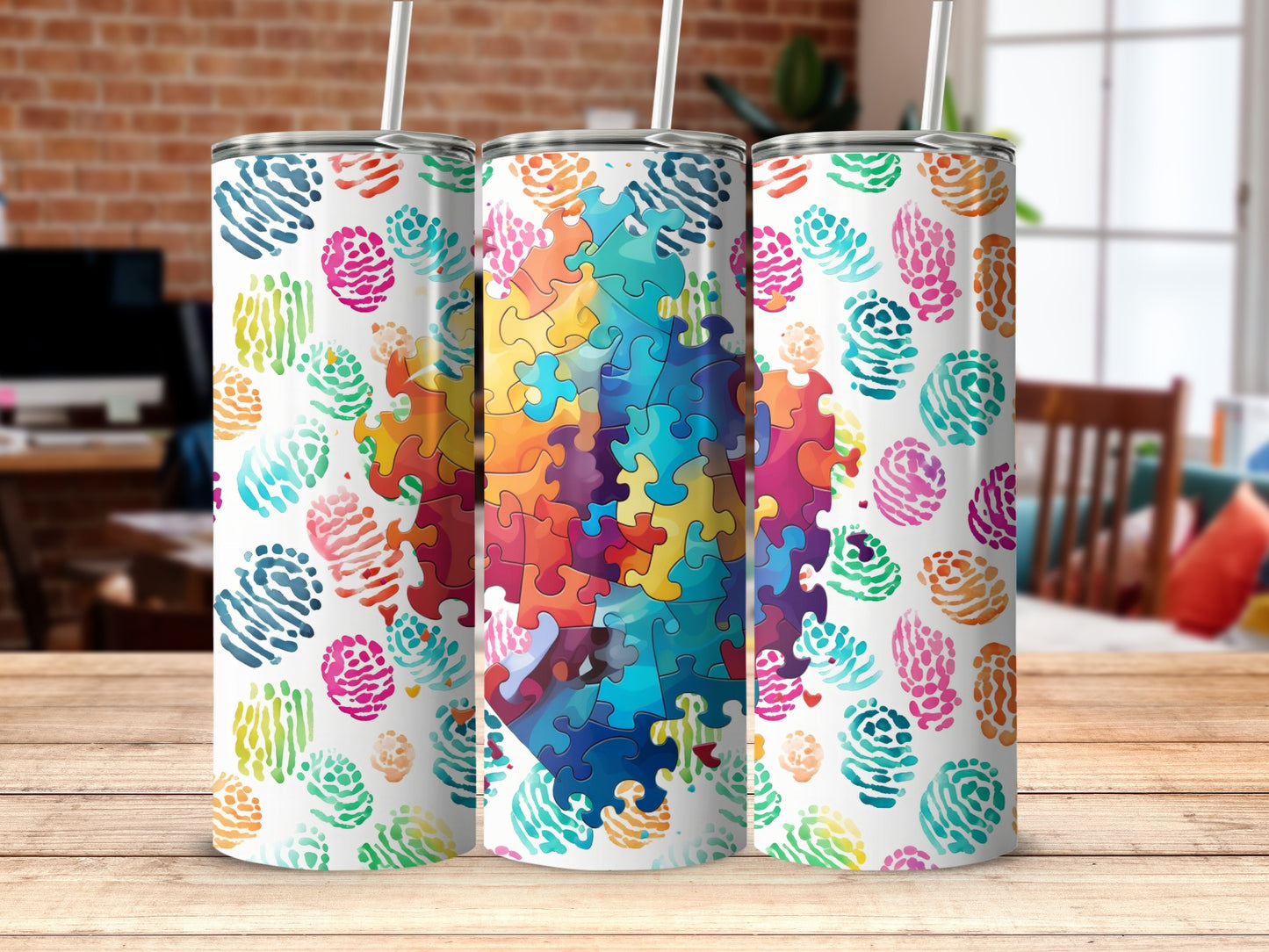 Colorful Puzzle and Fingerprint Tumbler Cup