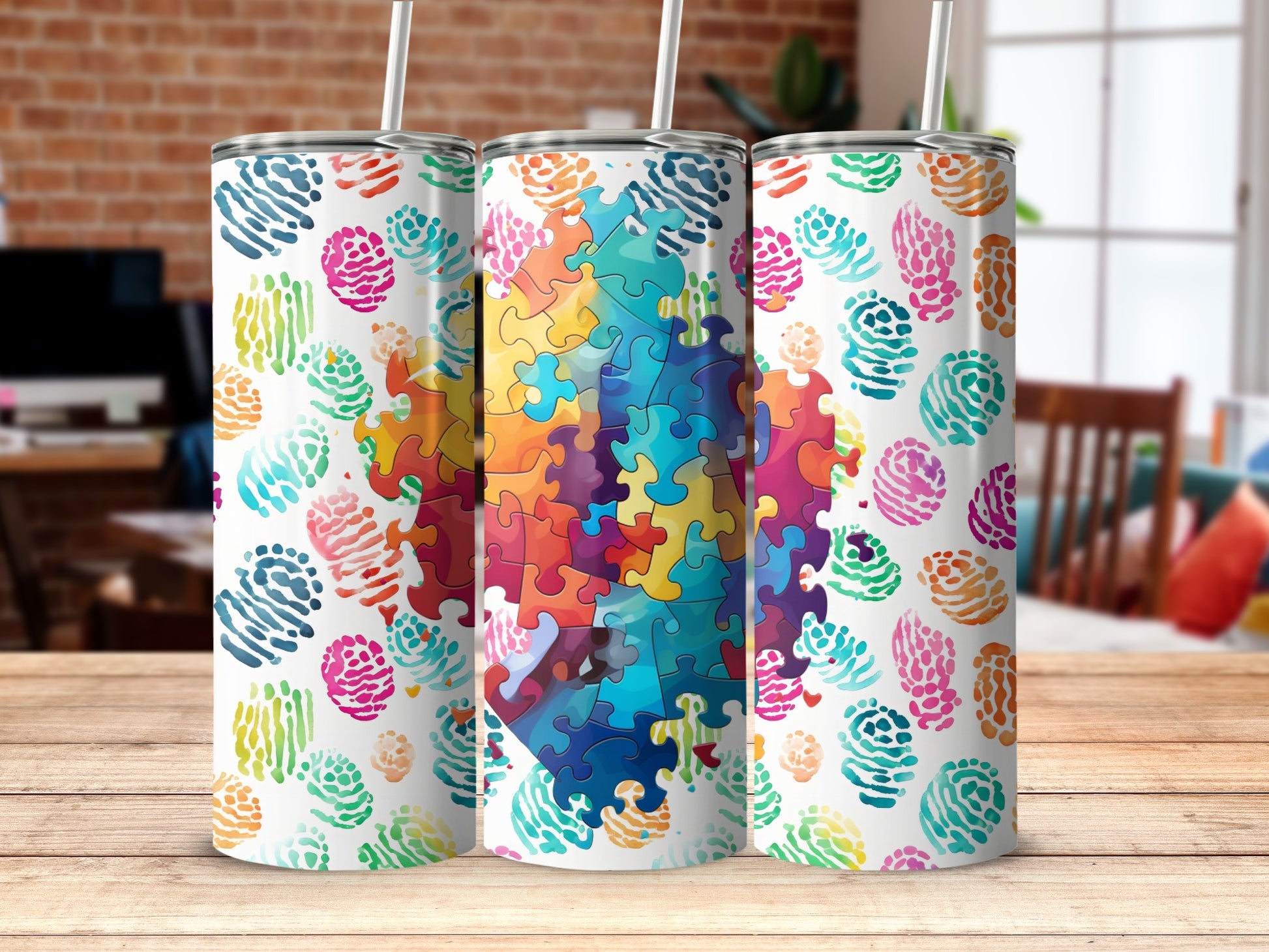 Colorful Puzzle and Fingerprint Tumbler Cup
