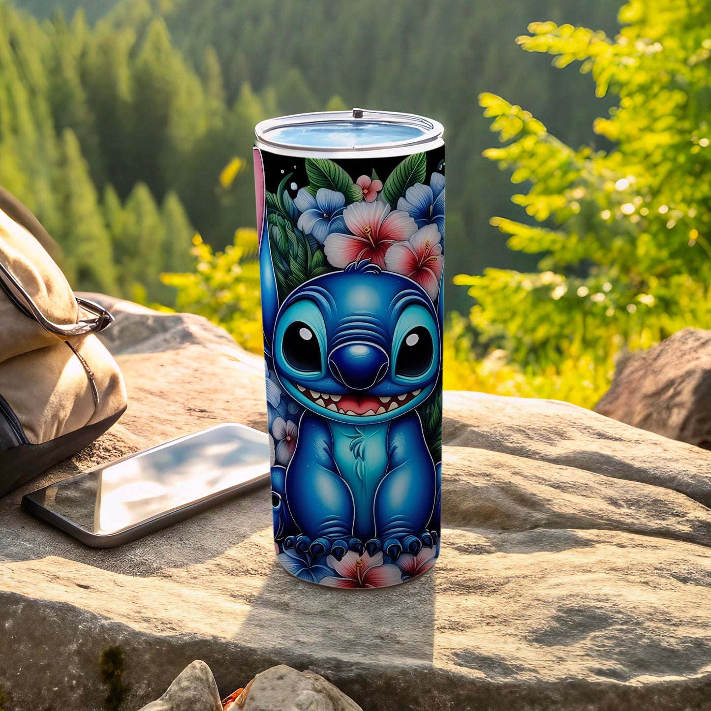 Cute Cartoon Character Tumbler with Floral Design