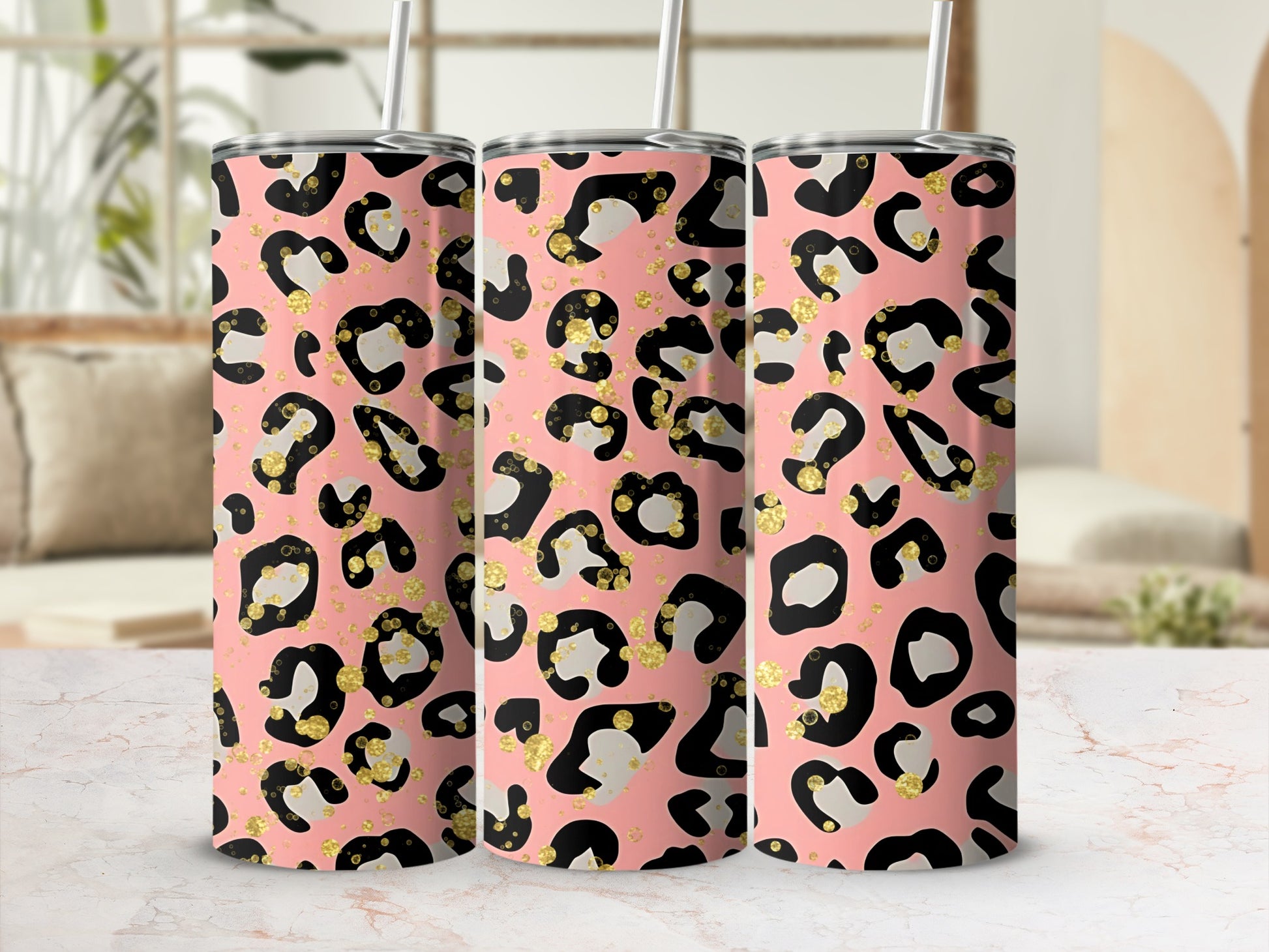 Pink and Black Leopard Print Skinny Tumbler