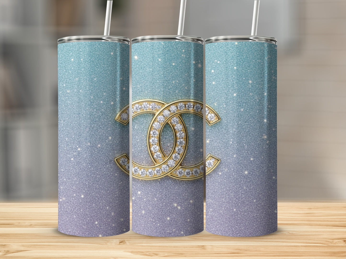 Luxurious Gold Double Letter Design With Rhinestones Tumbler