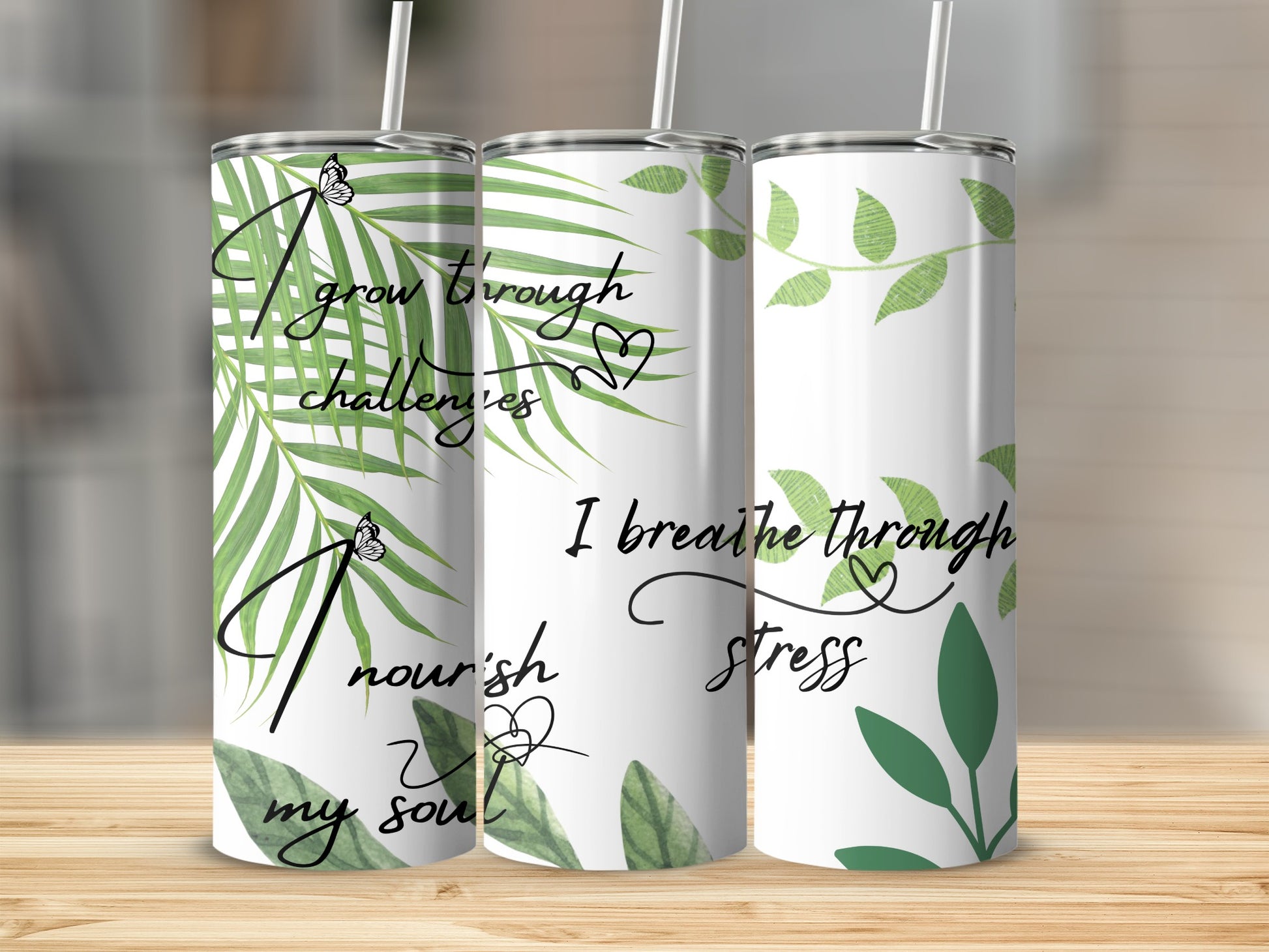 Inspirational Leaf Design Tumblers with Motivational Quotes