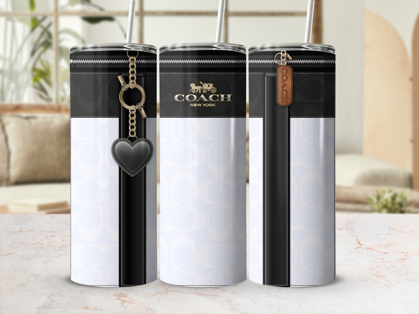 Elegant Double-Walled Coach New York Tumbler with Straw
