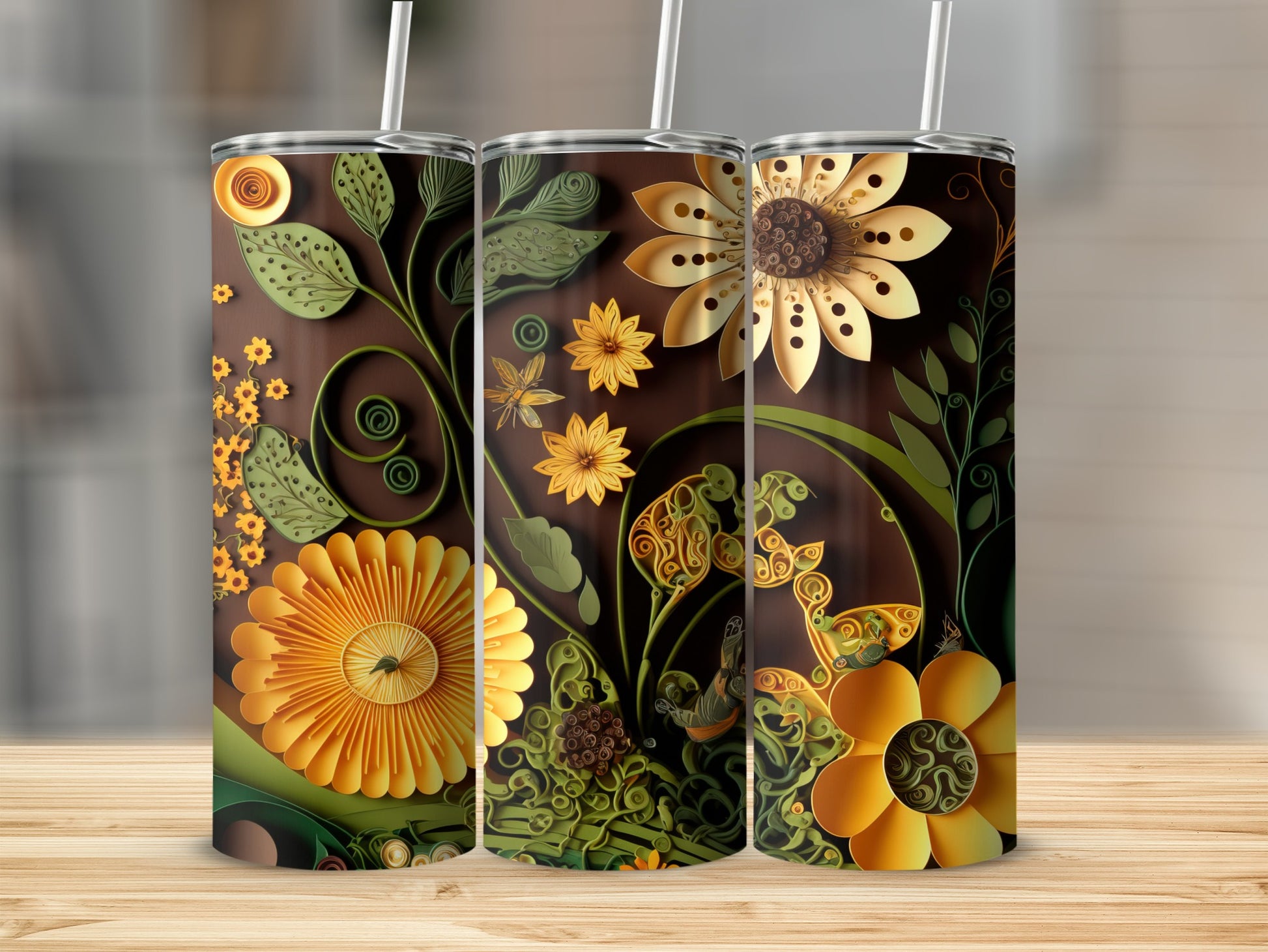 Intricate Floral Design Dark Background Tumbler