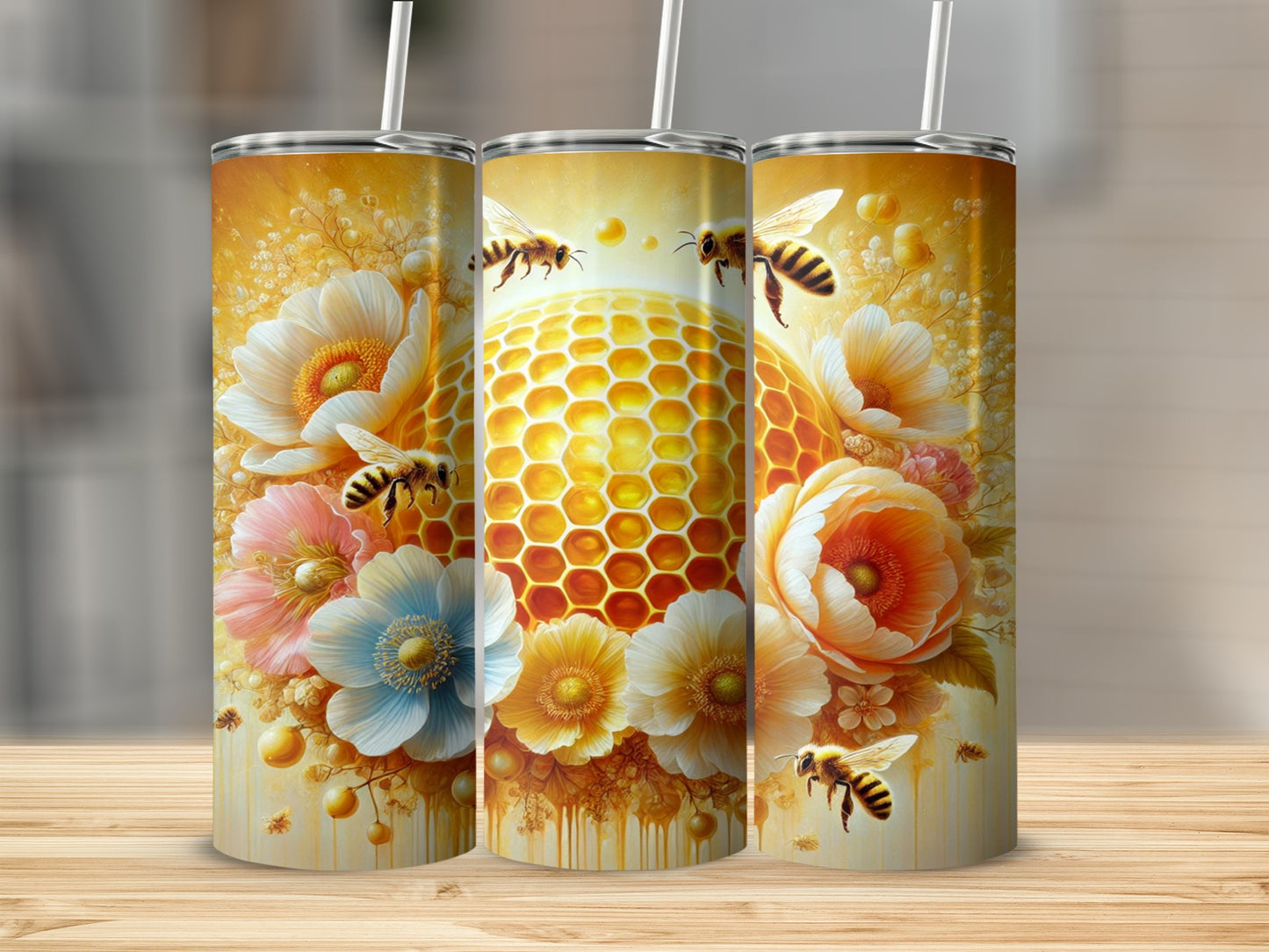 Elegant Floral and Honeycomb Art Design Tumbler