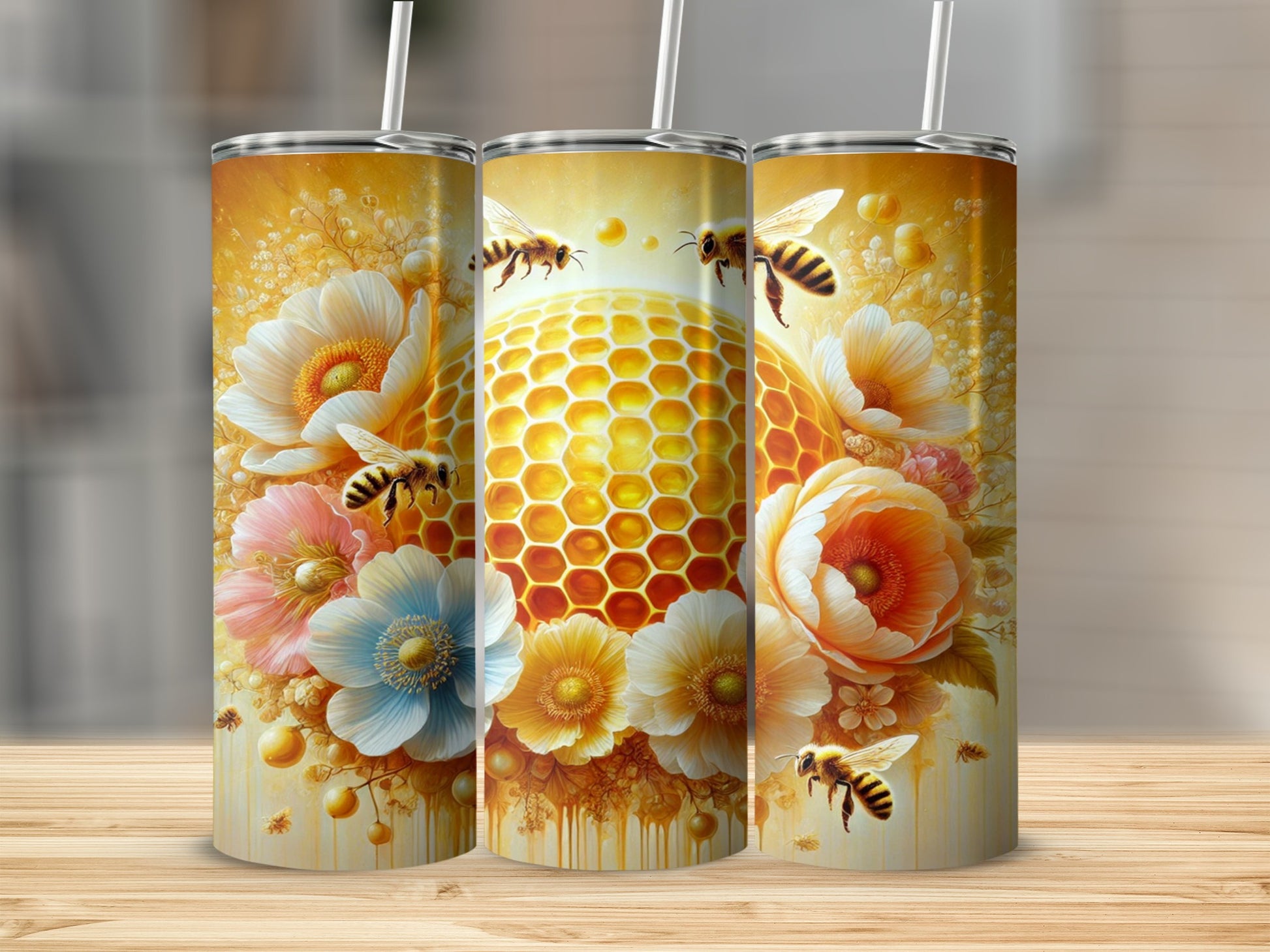 Elegant Floral and Honeycomb Art Design Tumbler