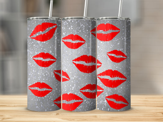 Sparkling Grey Tumblers with Red Lips Design