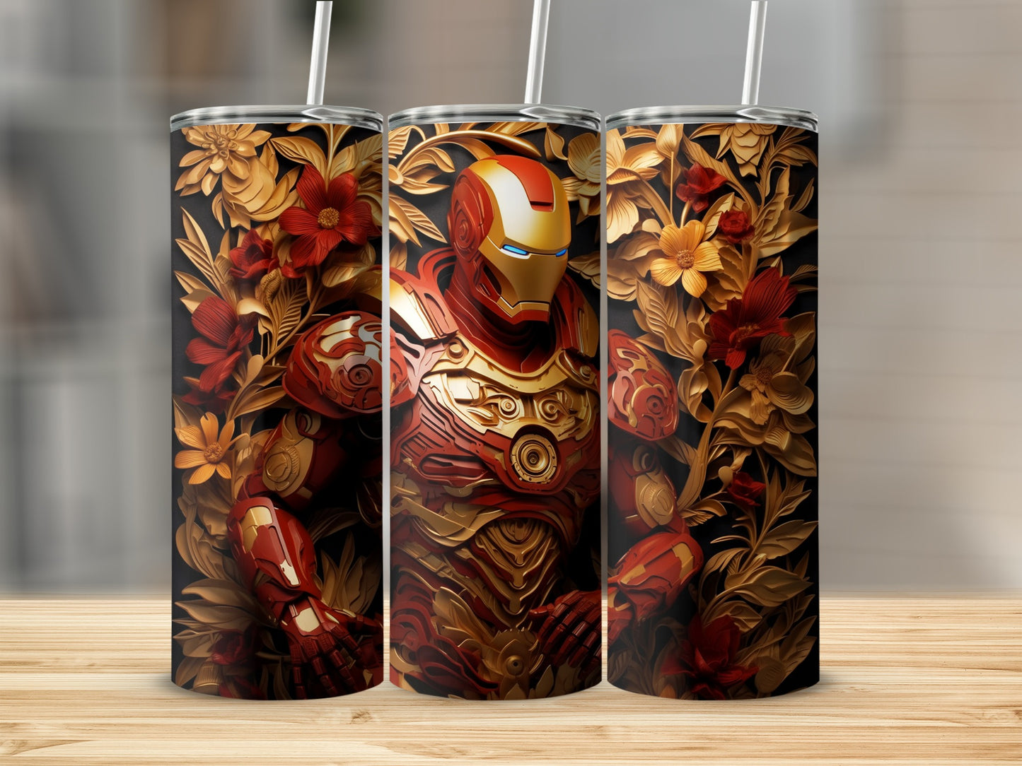 Vibrant Floral Pattern Iron Man Tumbler Drinkware