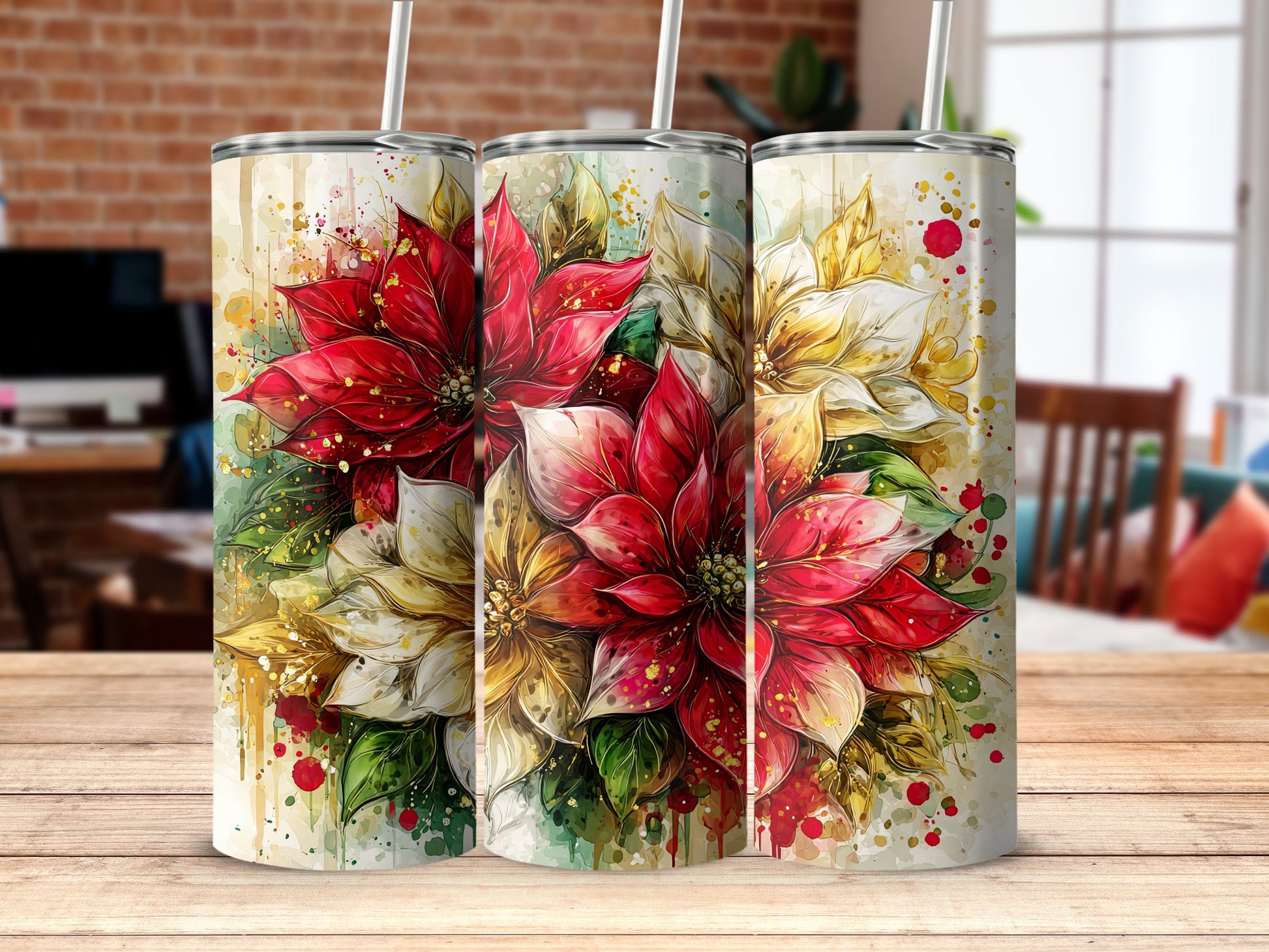 Festive Floral Insulated Tumbler with Colorful Design