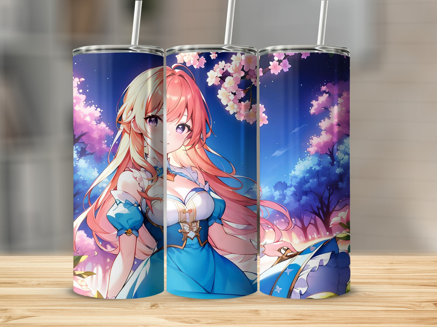 Beautiful Anime Girl with Cherry Blossom Design Tumbler