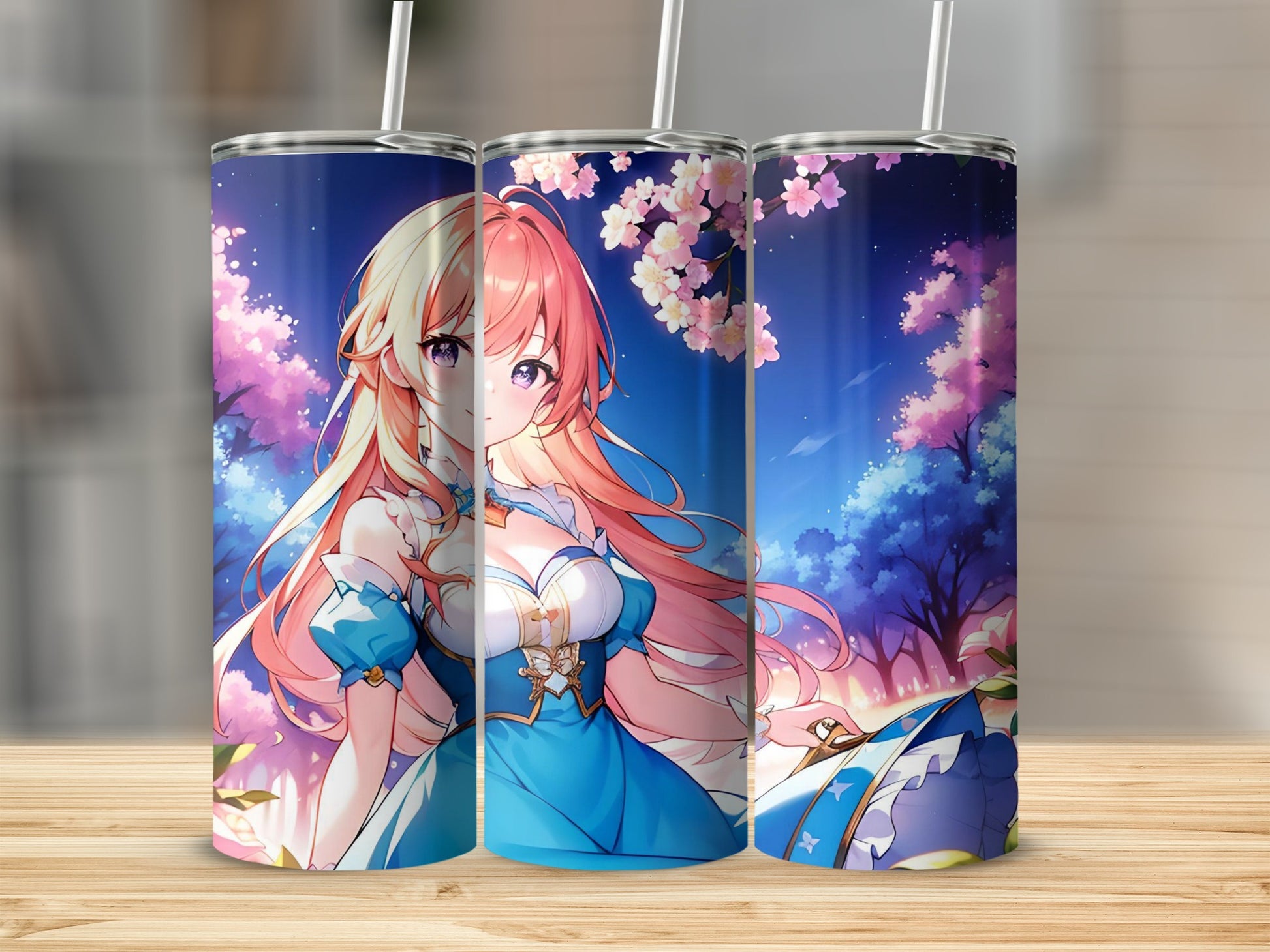 Beautiful Anime Girl with Cherry Blossom Design Tumbler