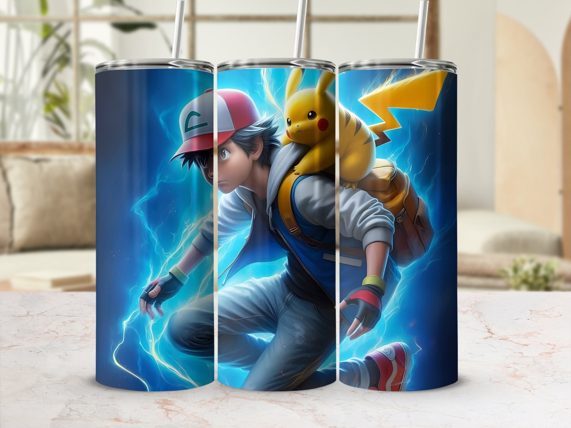 Cool Anime Character with Pikachu Design Tumbler