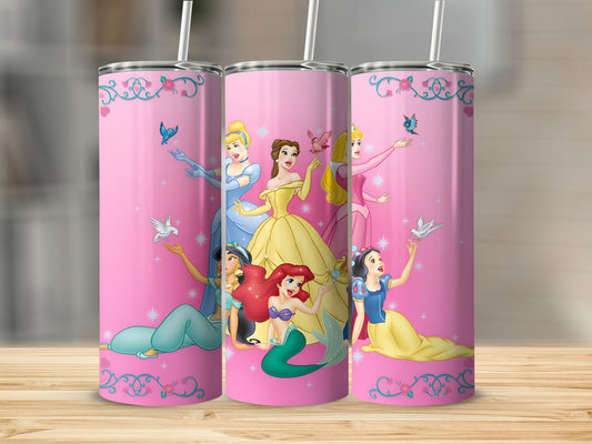 Pink Tumbler with Popular Cartoon Princess Characters