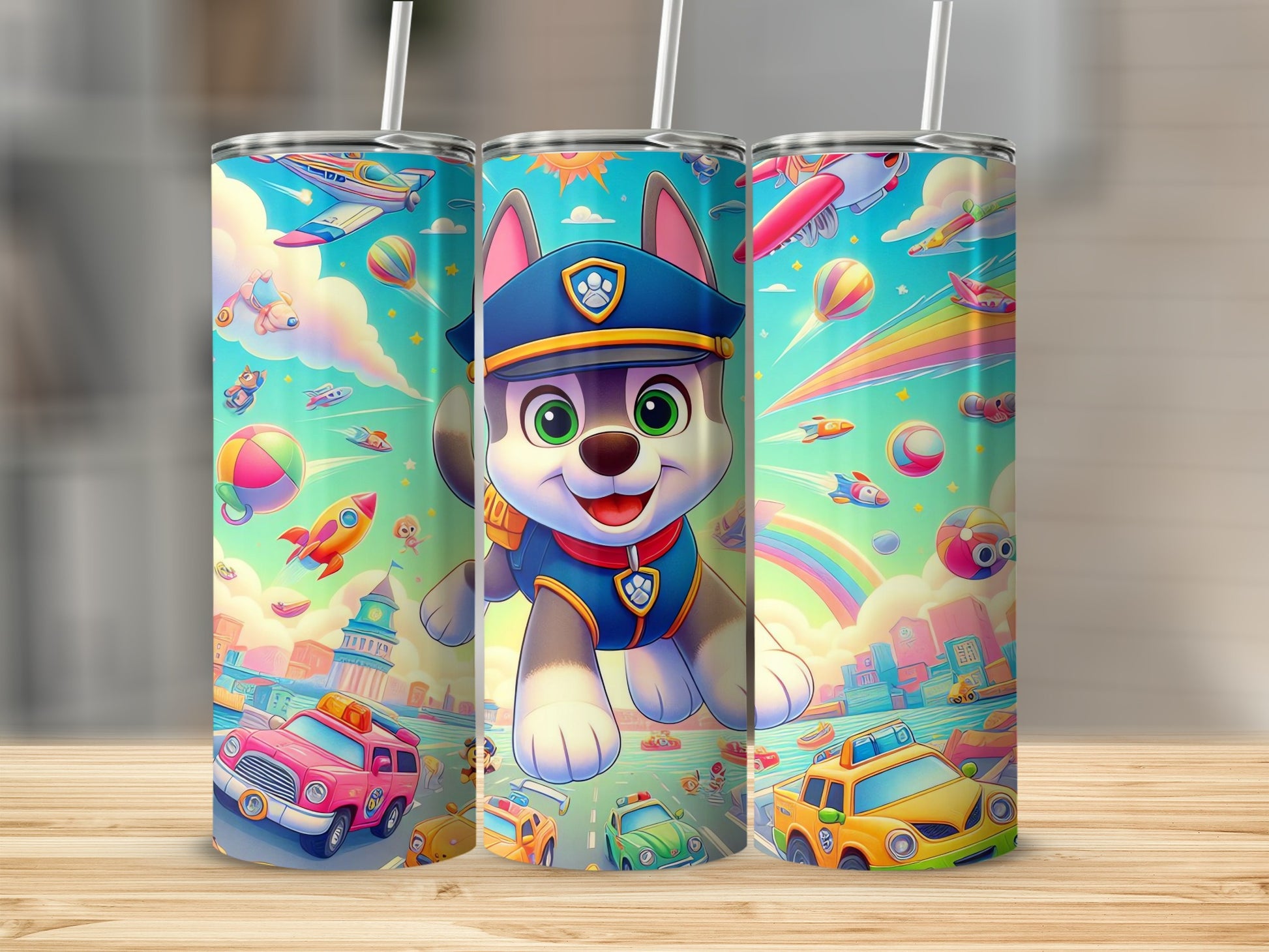 Cartoon Puppy Airplanes and Vehicles Design Tumbler