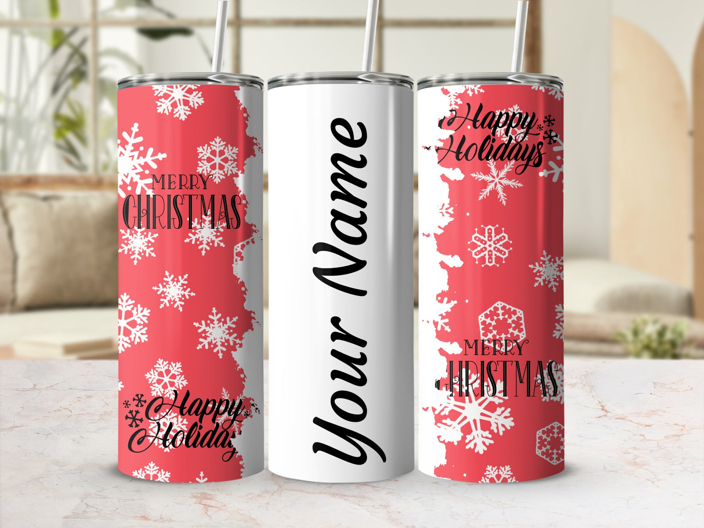 Merry Christmas Happy Holidays Name Tumbler Custom Flask