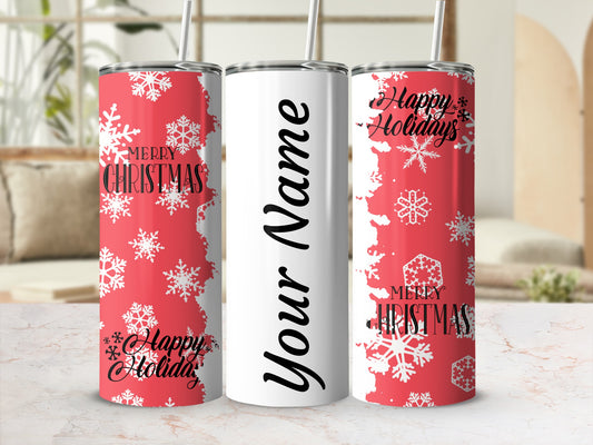 Merry Christmas Happy Holidays Name Tumbler Custom Flask