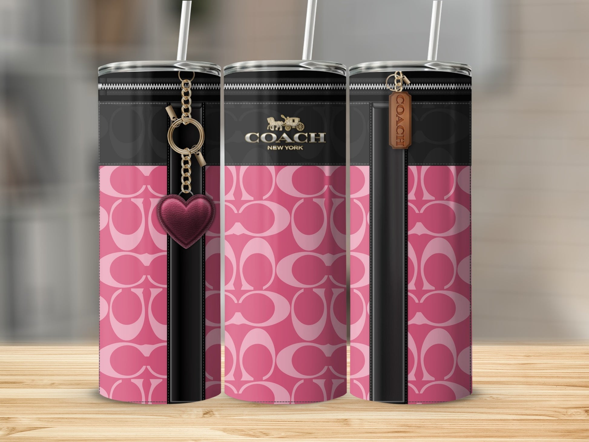 Stylish Pink and Black Heart Charm Travel Tumbler