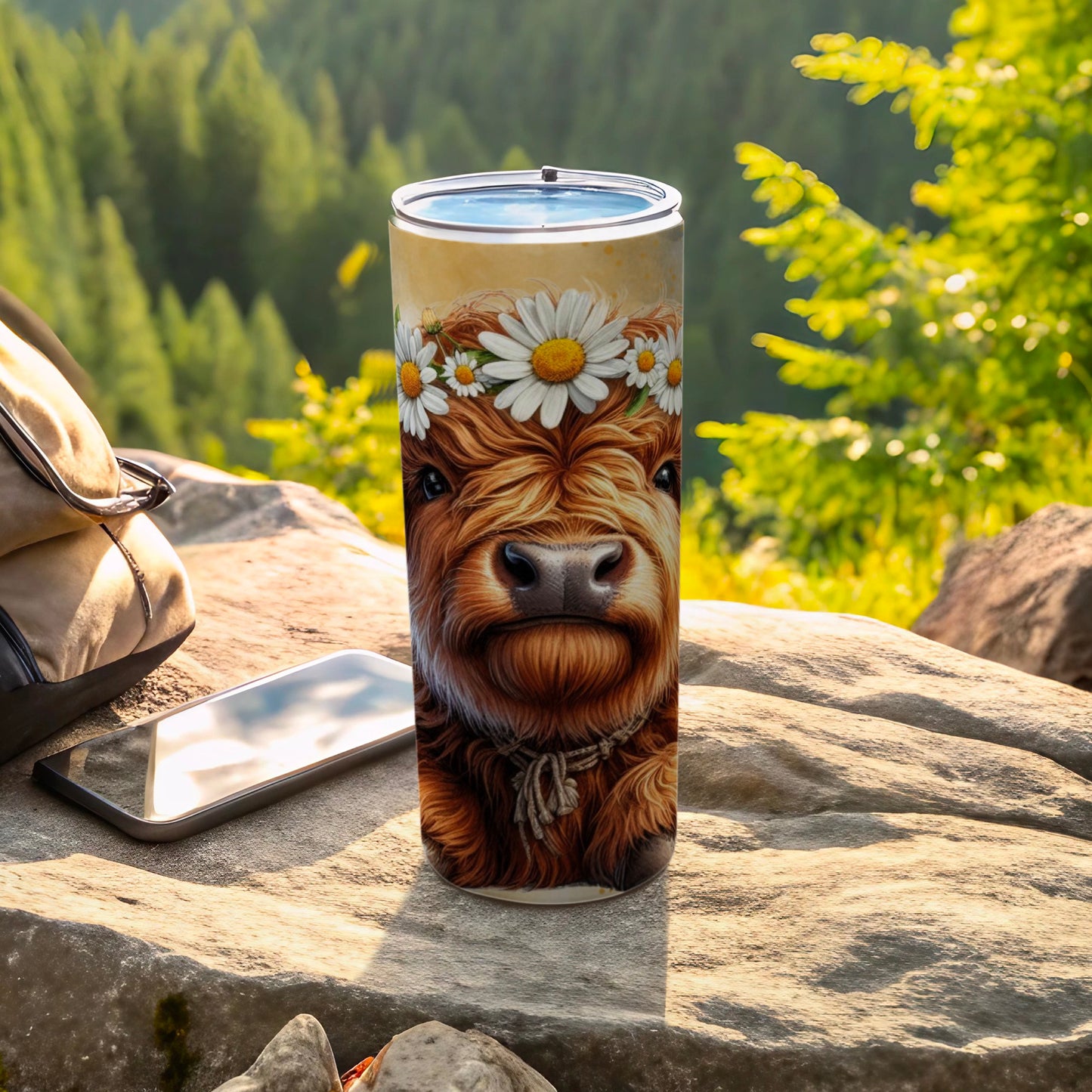 Adorable Highland Cow with Daisies Insulated Tumbler