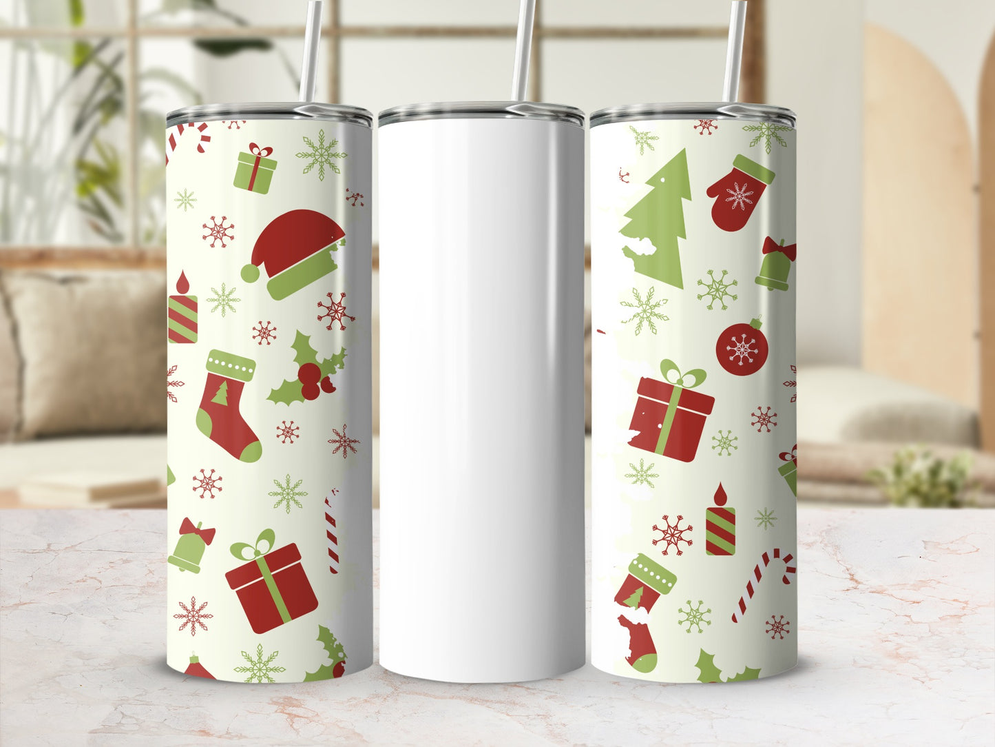 Festive Holiday-Themed Tumbler with Christmas Design