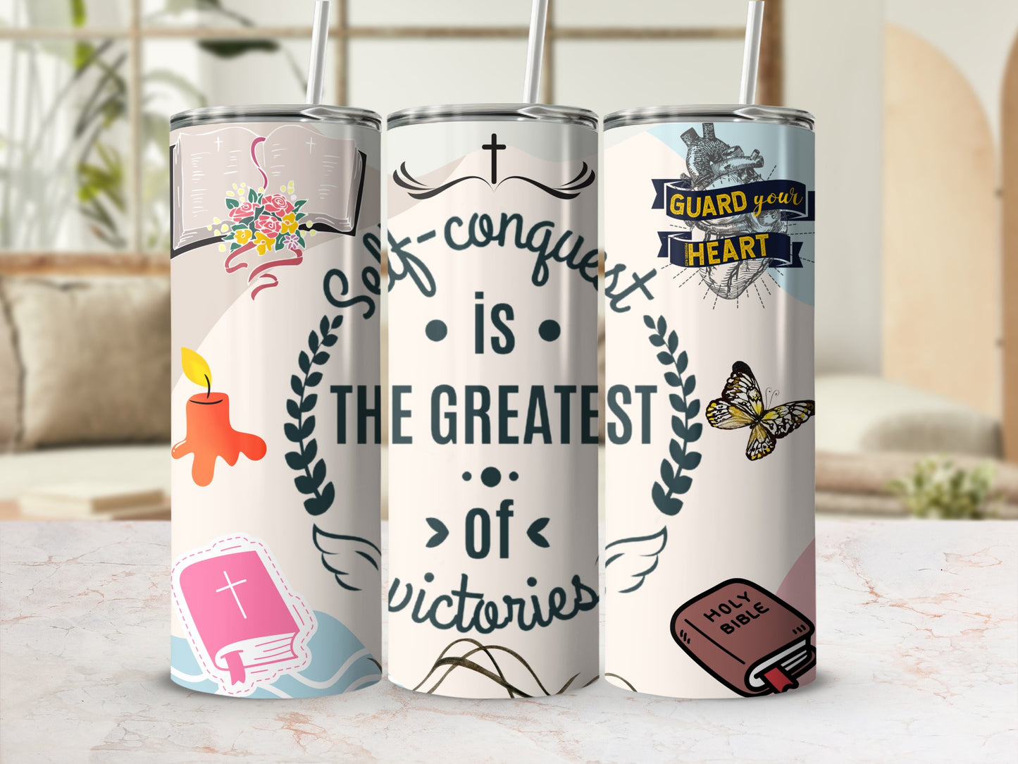 Self Conquest Motivational Design Tumbler Flask