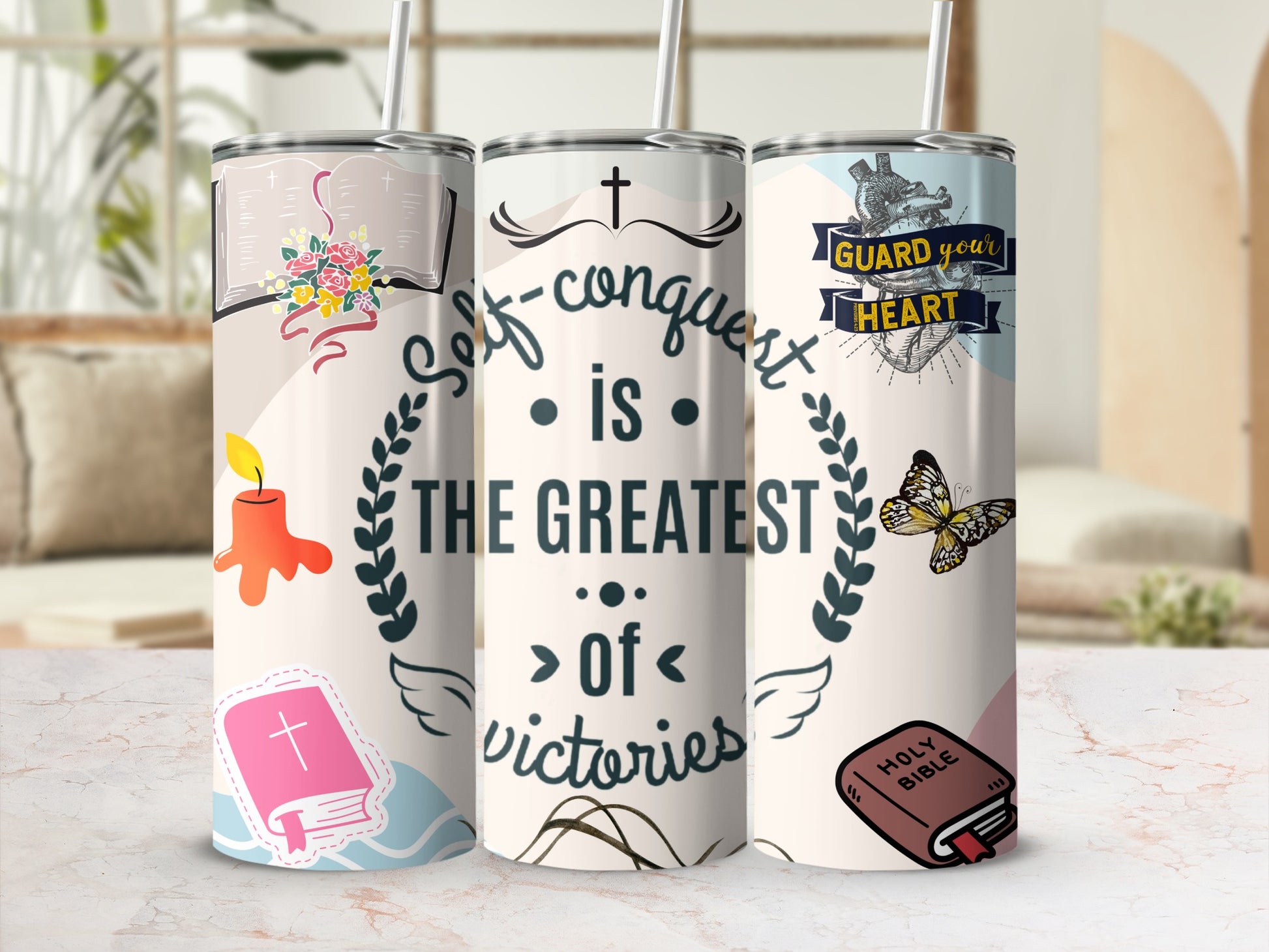 Self Conquest Motivational Design Tumbler Flask